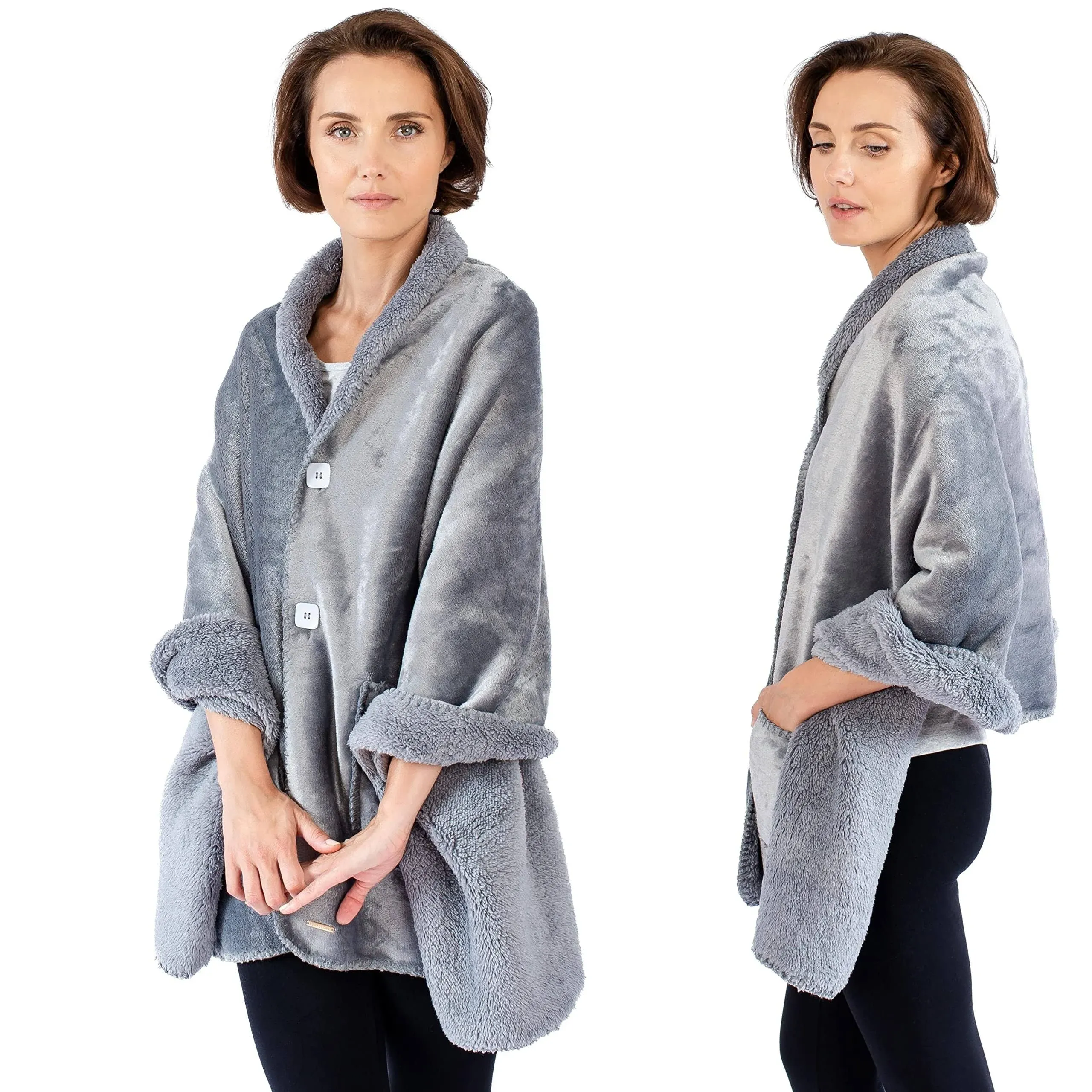 EzrAllora Grey Poncho Blanket for Women - No Sleeves - One Size, Silver Gray 