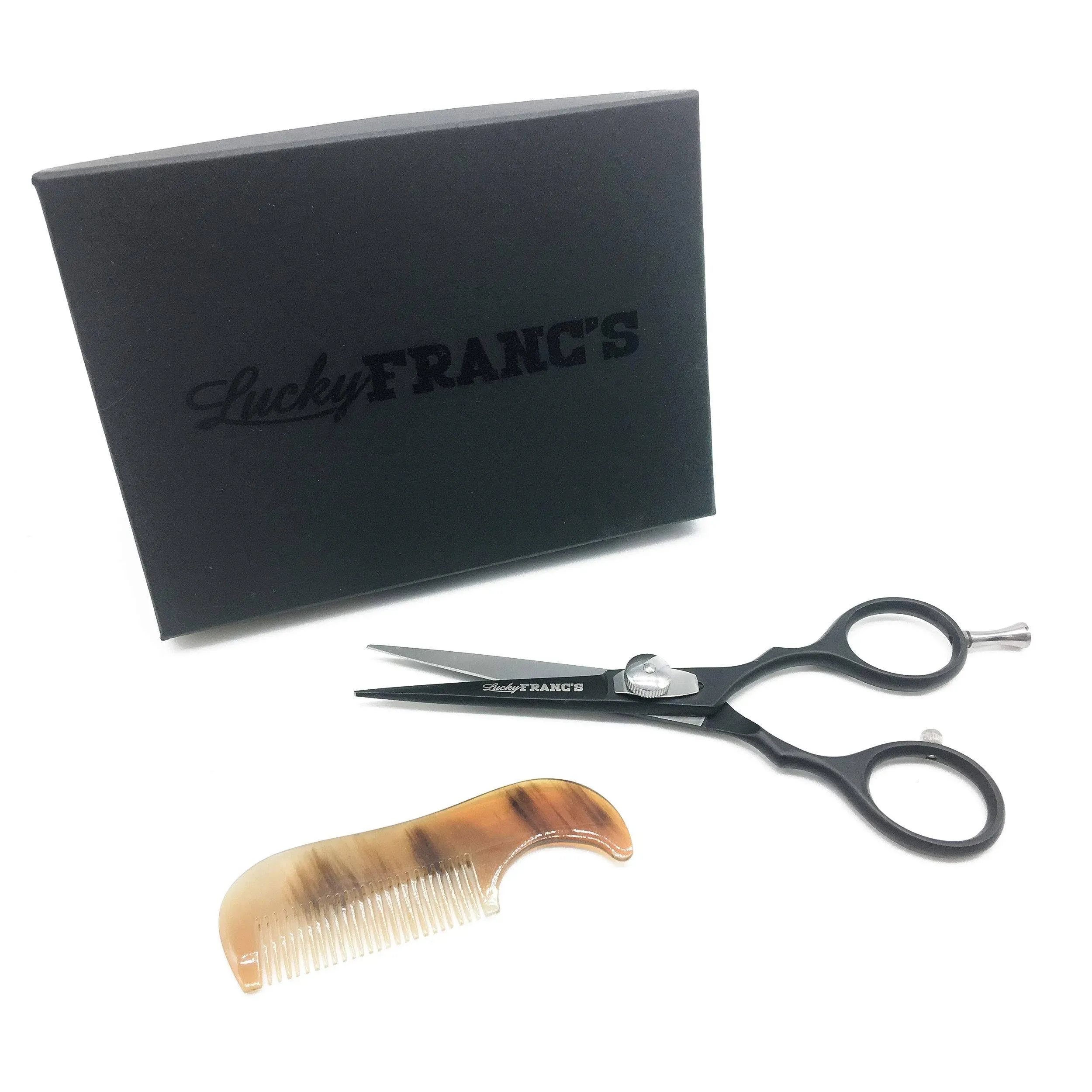 Lucky Franc's Beard Trimming Kit with Japanese Beard Scissors and Ox Horn ...