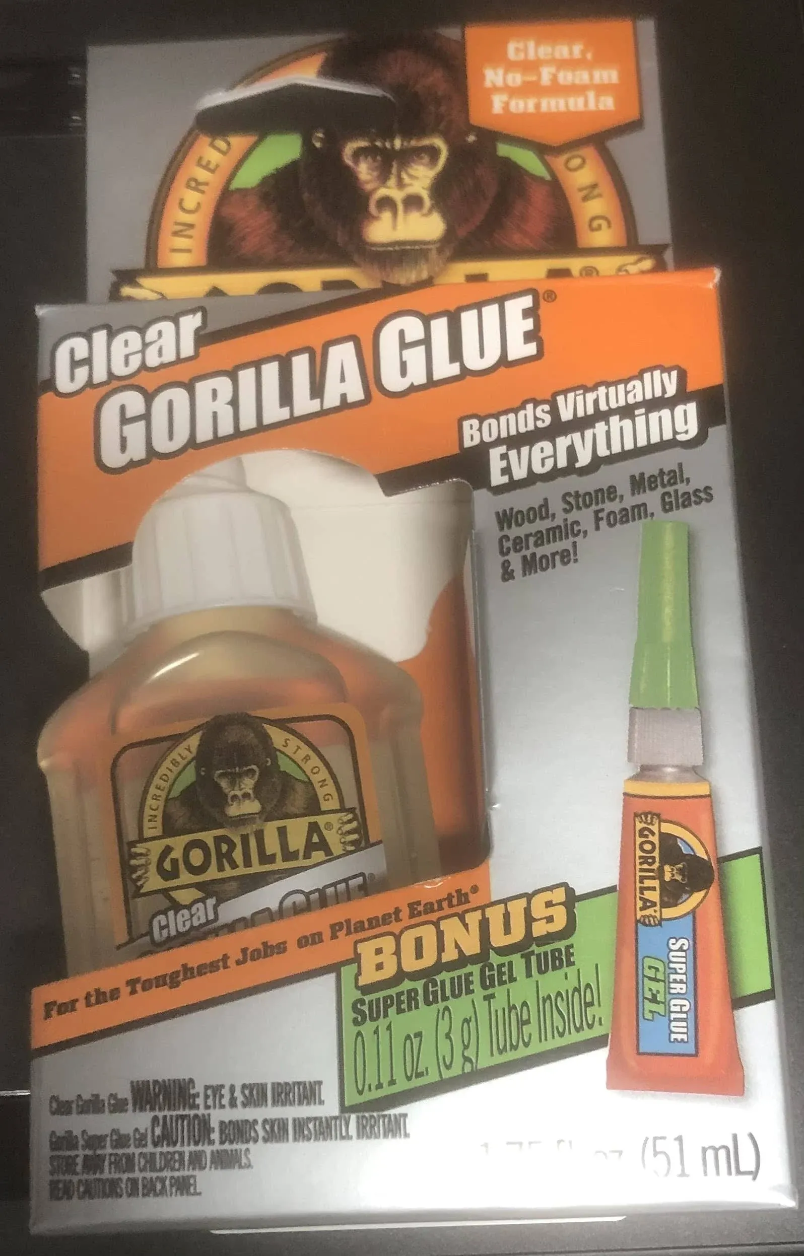 Clear GORILLA Glue 1.75 oz with BONUS Super Glue Gel Tubes NEW