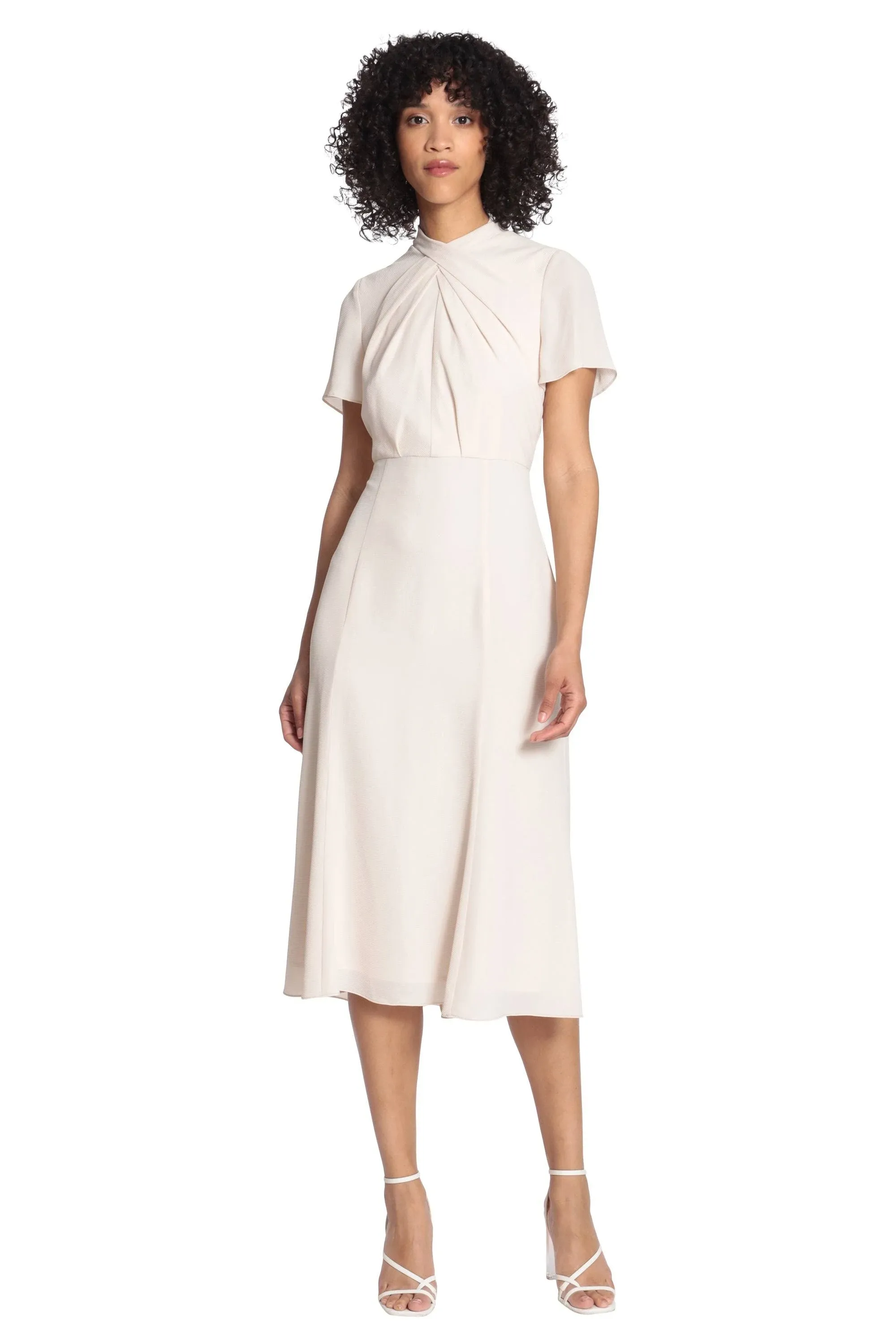 Maggy London Short Sleeve Twist Neck Midi Dress