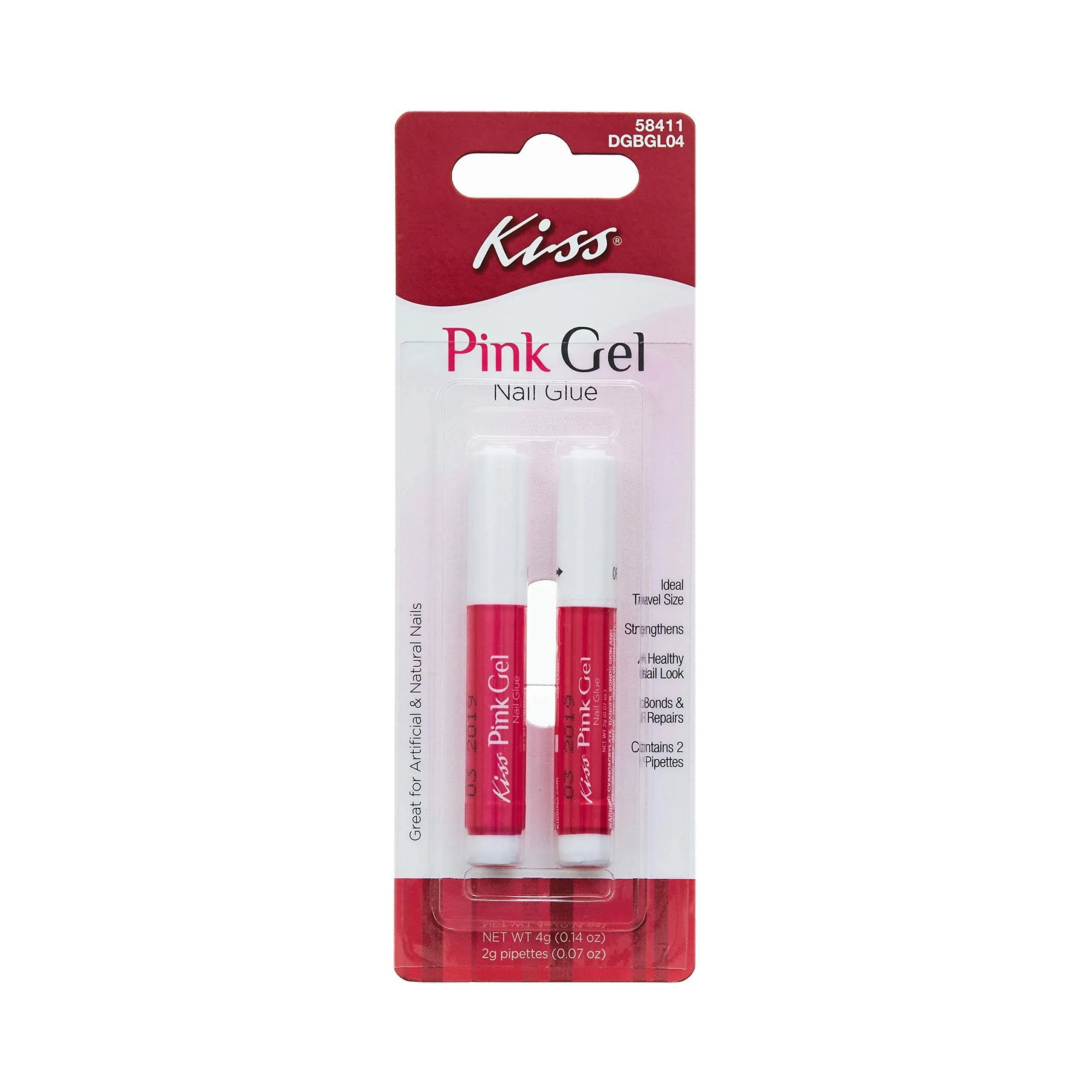 KISS Clear Pink Gel Nail Glue, 2 Pack, 4g,  FREE SHIPPING