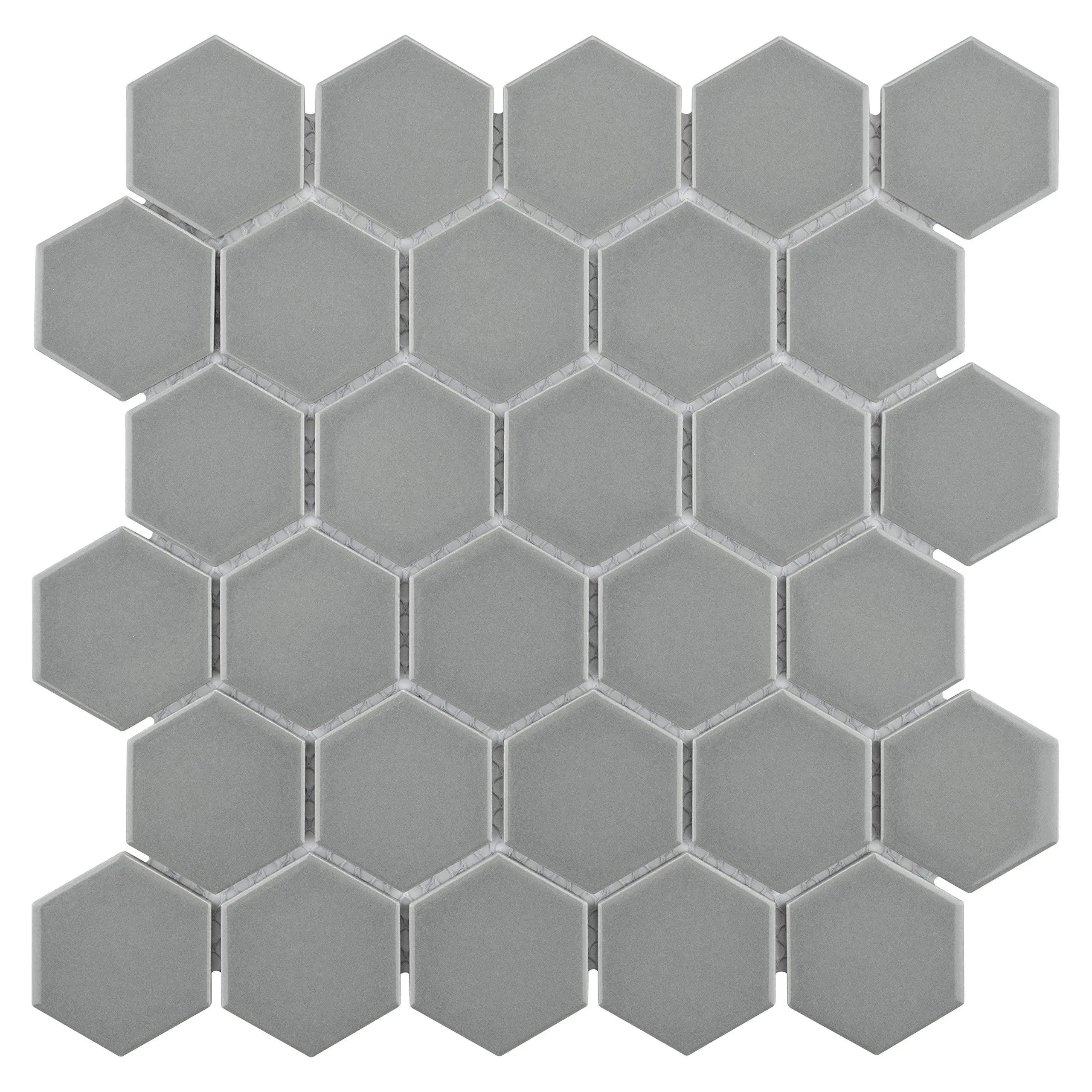 Merola Tile Metro 2" Hex Glossy Light Grey 11-1/8" x 12-5/8" Porcelain Floor and Wall Tile