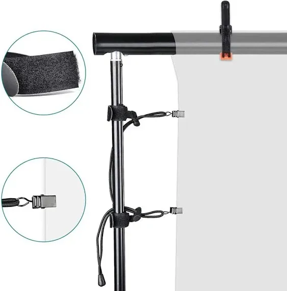 16 Clips Include 8 Heavy Duty Spring Clips, 8 Backdrop Background Clip Holders, Adjustable Elastic Nylon Photo Clips, for Photography and Video Studio Shooting