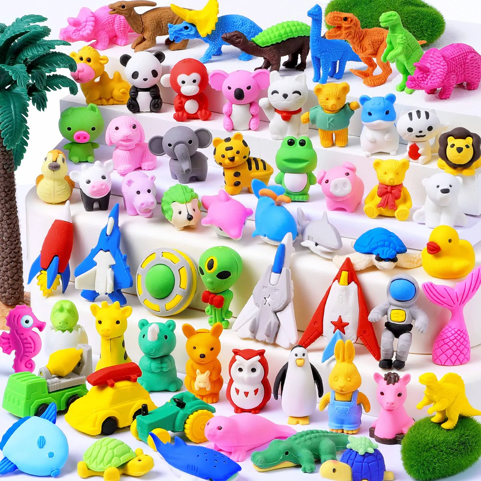 40 Pcs Animal Erasers Desk Pet for Kids 3D Puzzle Pencil Eraser Treasure Box Toy for Classroom School Prize Kids Party Favors Back to School Supplies Easter Egg Fillers Goodie Bag Stuffers Gift