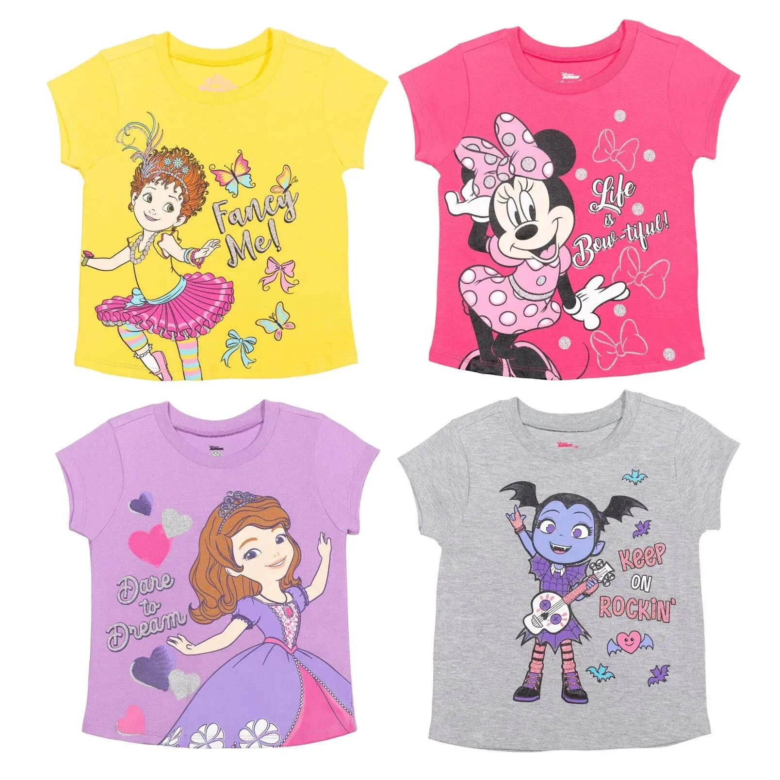 Disney Sofia The First Minnie Mouse Fancy Nancy Little Girls 4 Pack T-shirts Multicolor 6X