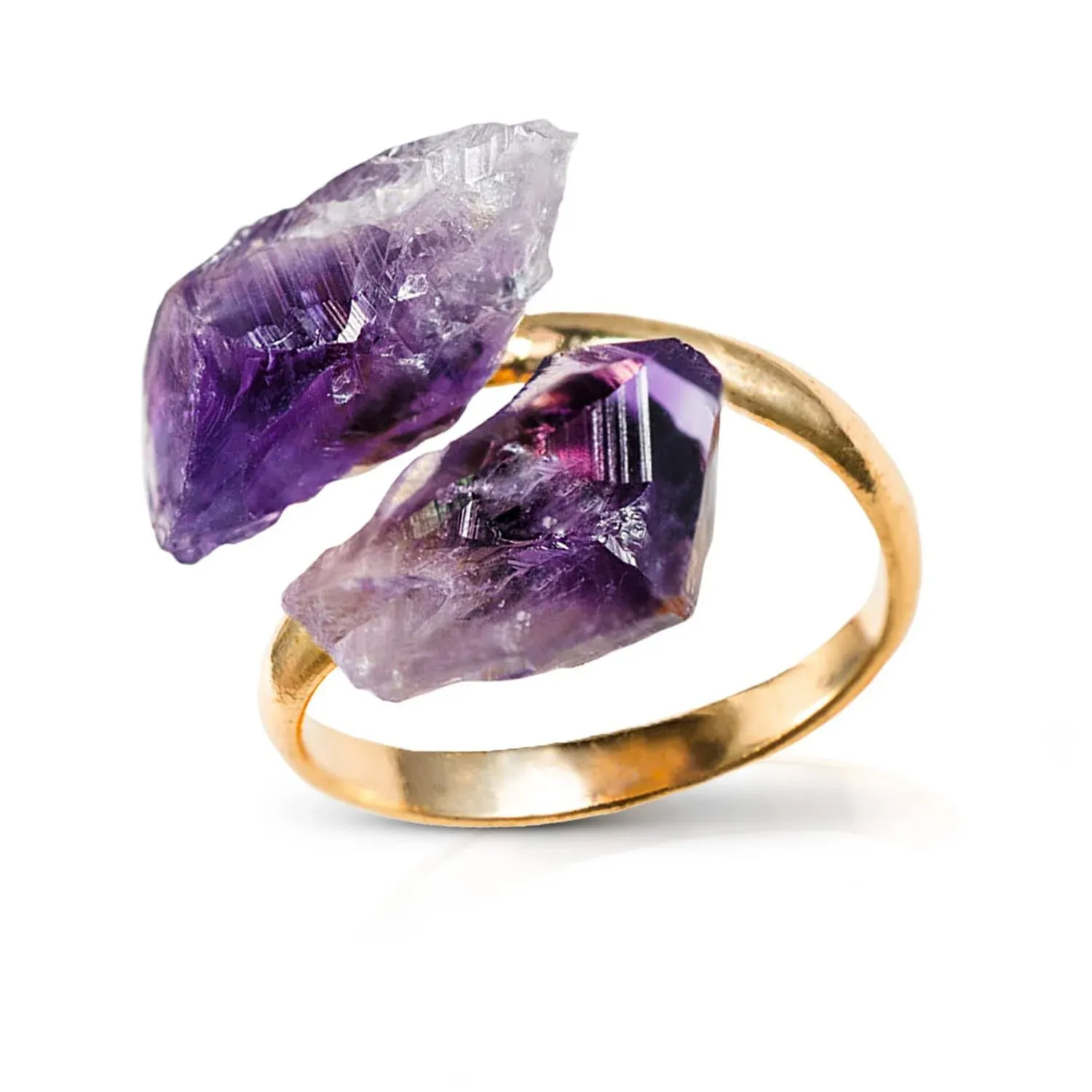 AYANA Adjustable Healing Crystal Ring | Handmade bypass ring for women with Gold-plated Copper | Statement Rings with Ethically Sourced Natural Healing Crystal Gemstone