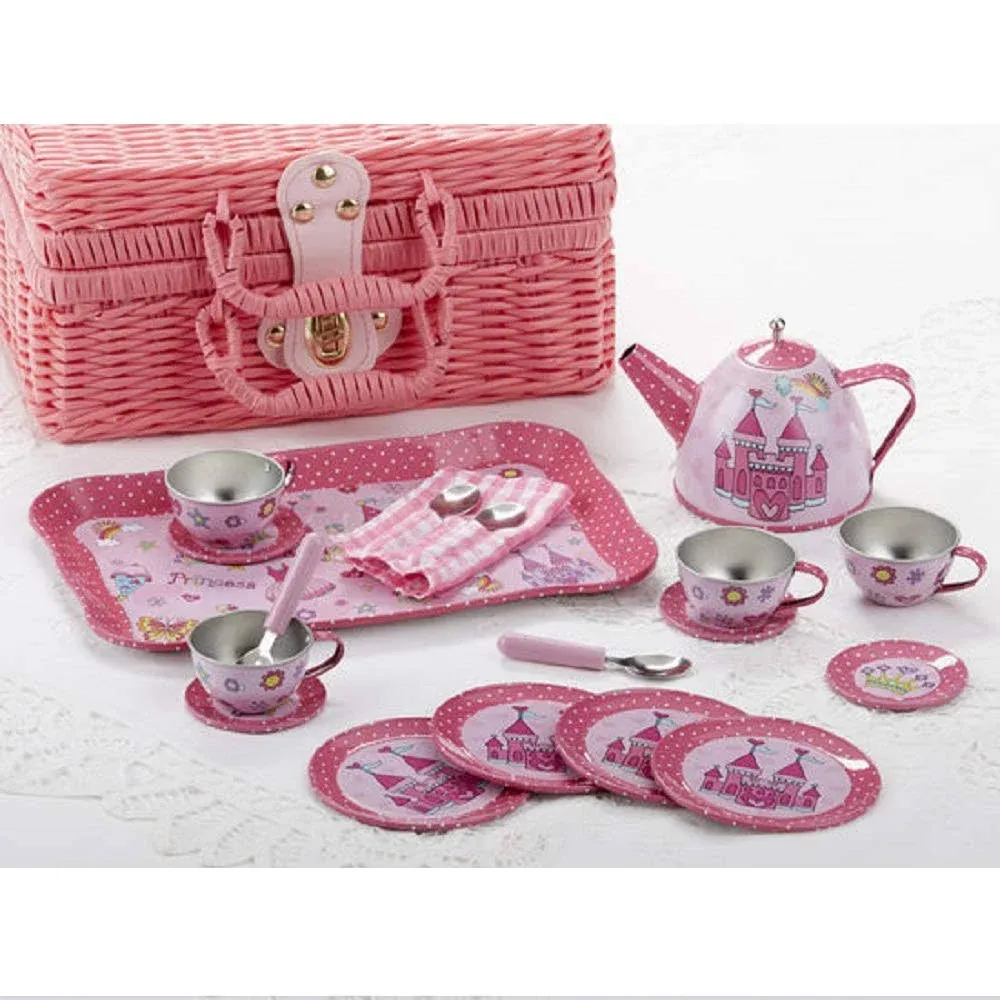 Delton Tin 19 Pcs Tea Set in Basket Castle