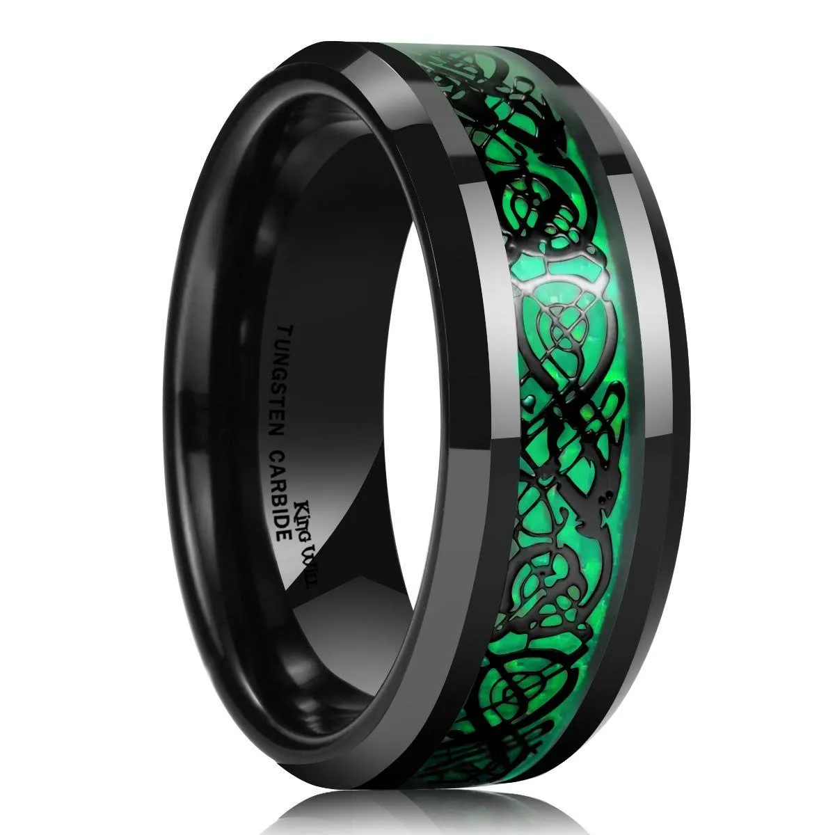 King Will Dragon 8mm Green & Black Celtic Dragon Tungsten Carbide Mens Wedding ...