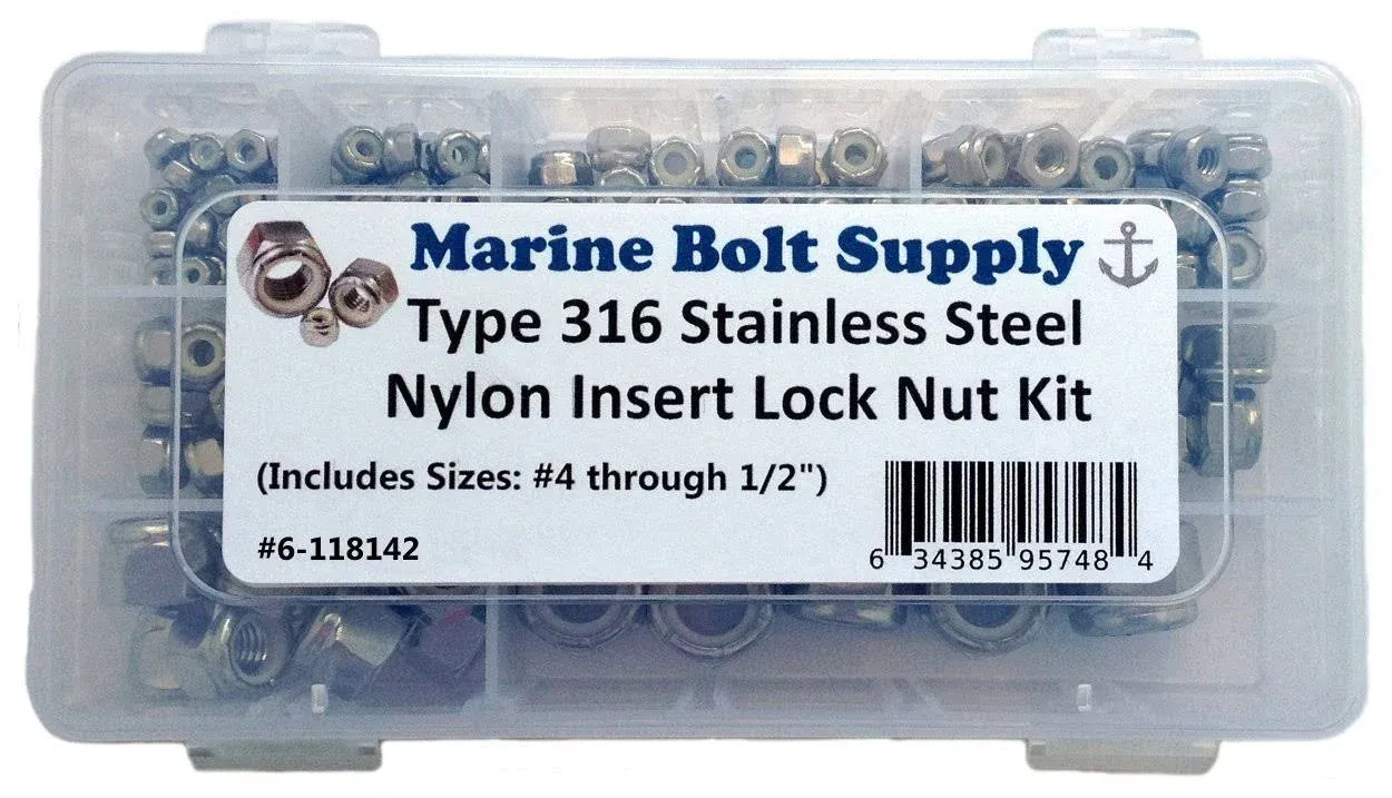 Type 316 Stainless Steel Lock Nut Assortment Kit Marine Bolt Supply 6-118142