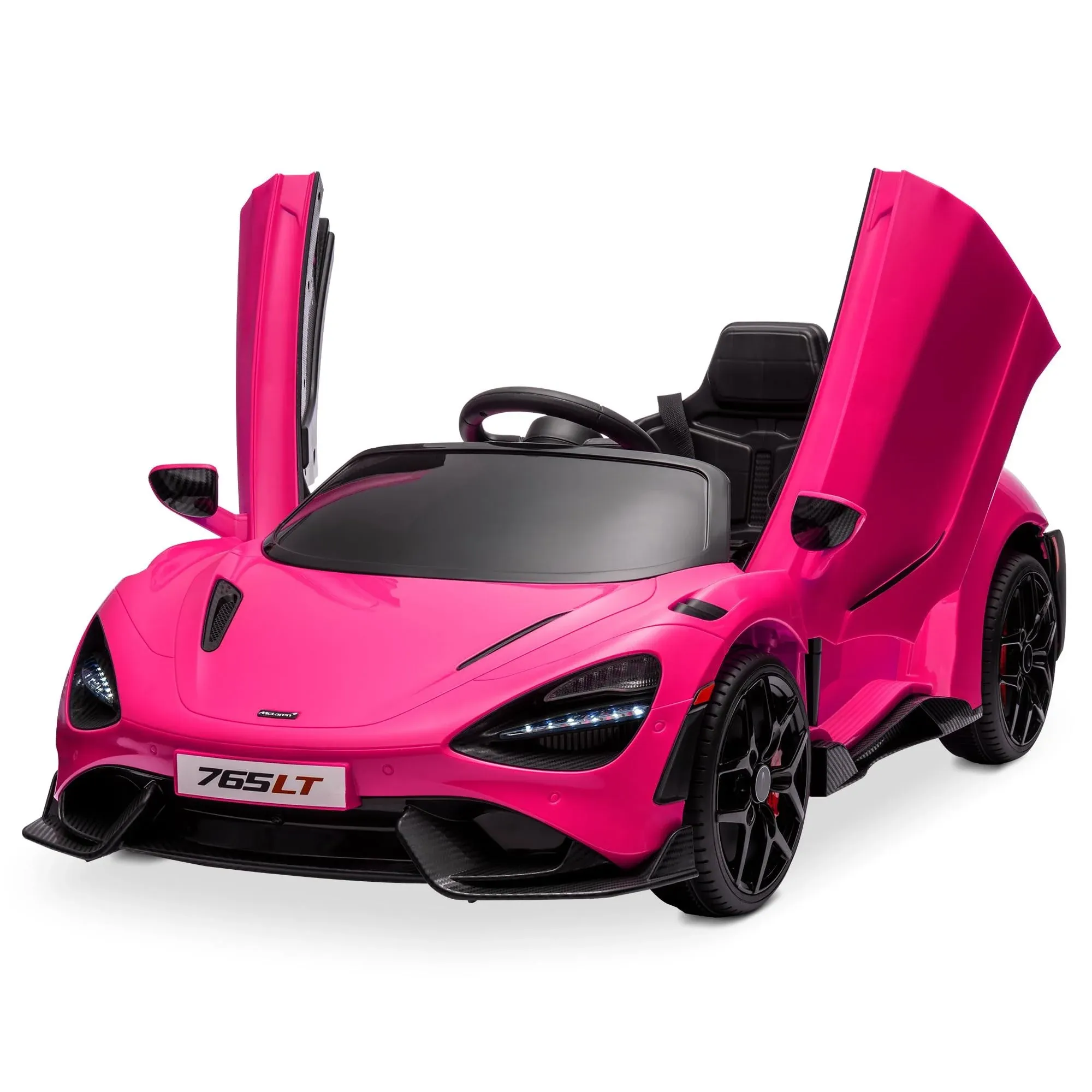 Kidzone 12V Licensed McLaren 765LT Kids Ride On Sports Car Electric Vehicle Vehicles with 2 Speeds, Parent Control, Smooth Start, Suspension, Hydraulic Doors & Hidden Training Wheels - Pink