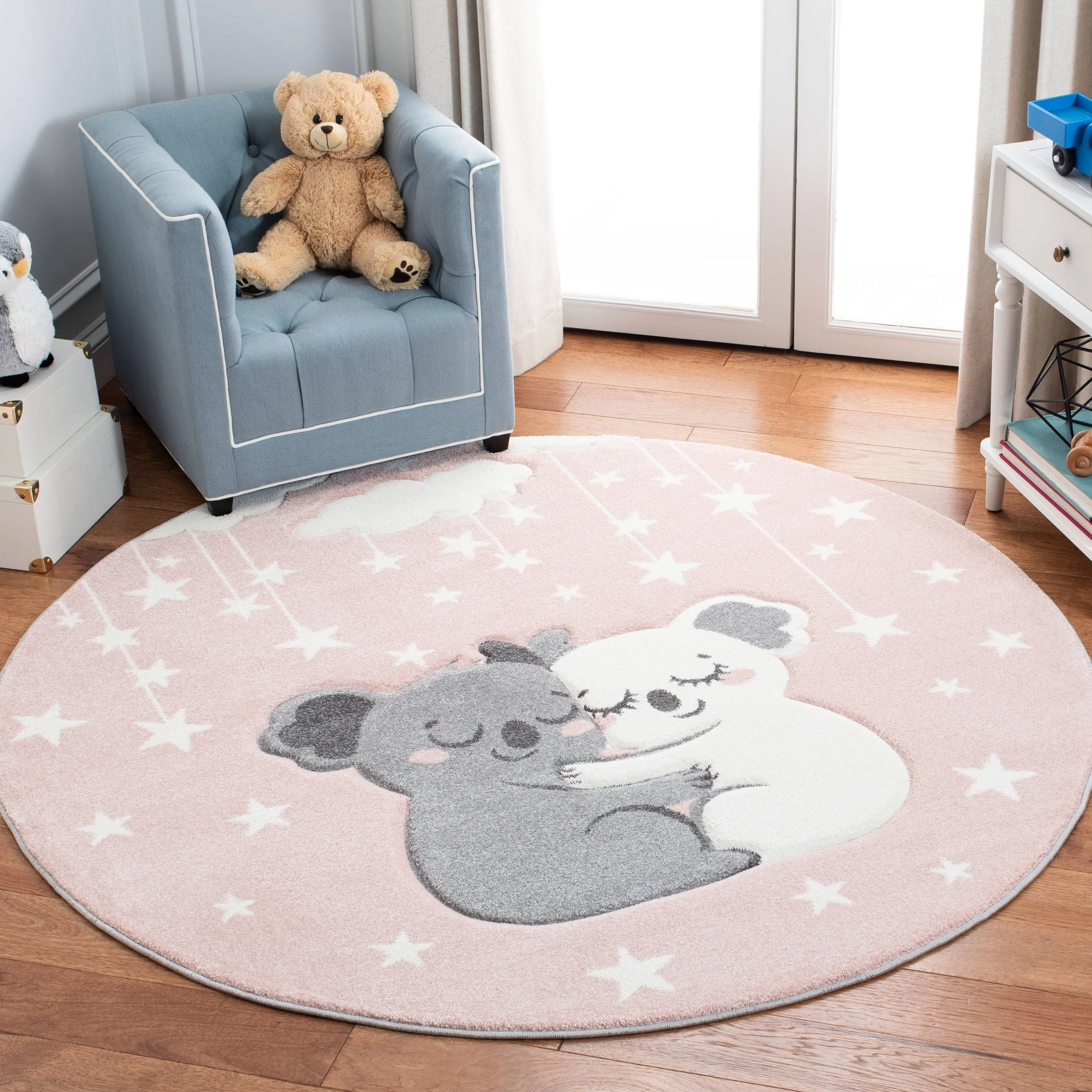 Safavieh Carousel Kids Collection CRK195U Pink/White Rug - 6' 7" Round