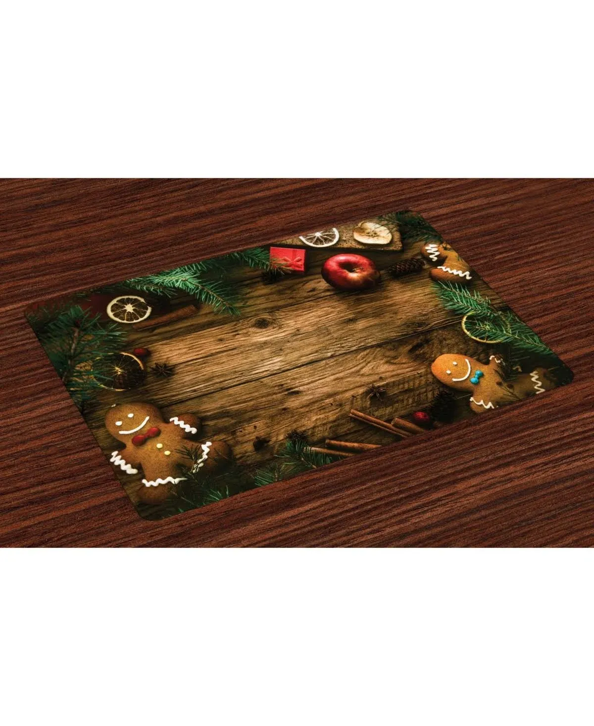 Ambesonne Christmas Place Mats Set of 4, Gingerbread Man Gift Box Coniferous Pine ...