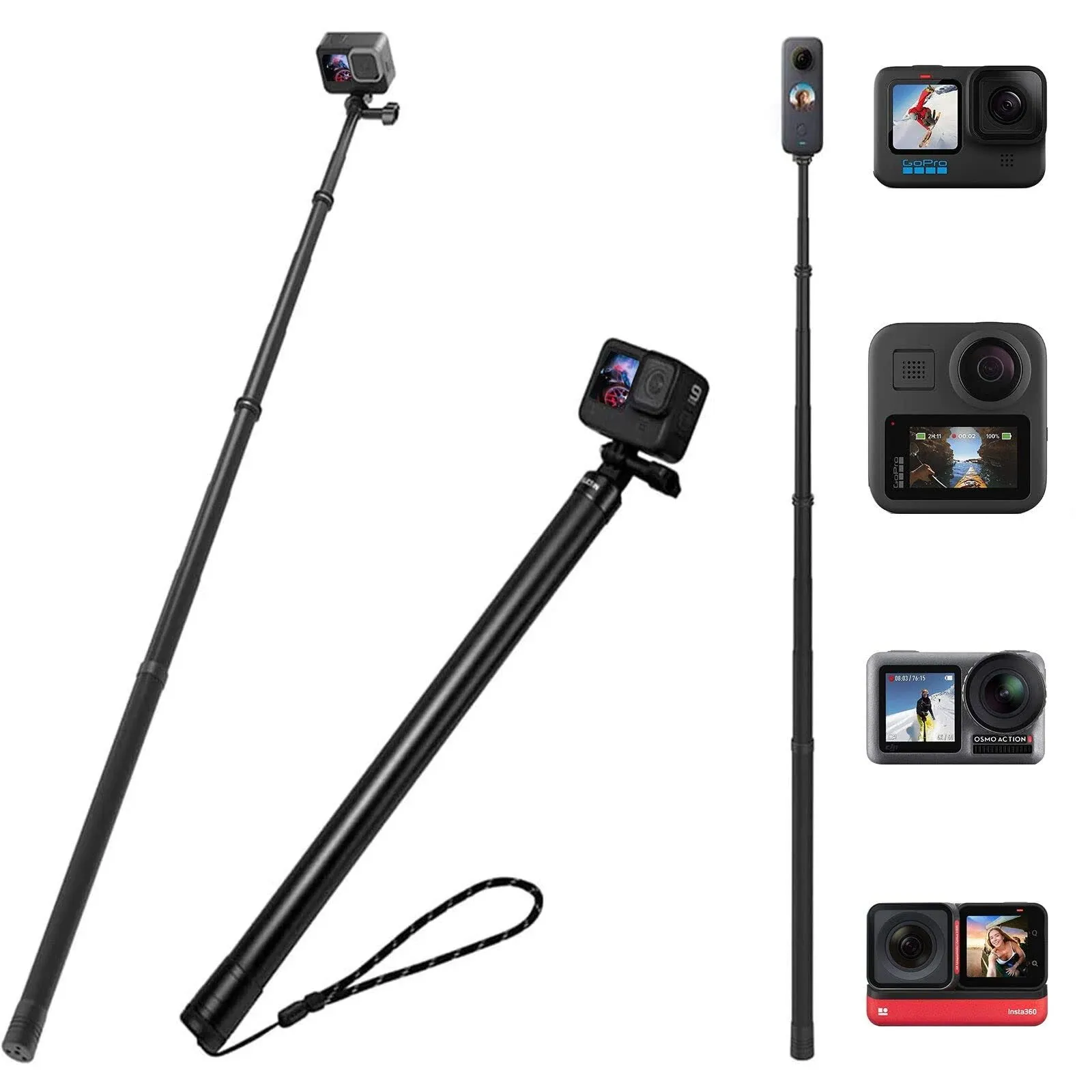 TELESIN Ultra Long Selfie Stick Compatible with GoPro Hero11/10/9/8/<wbr/>Max/7/6/5...