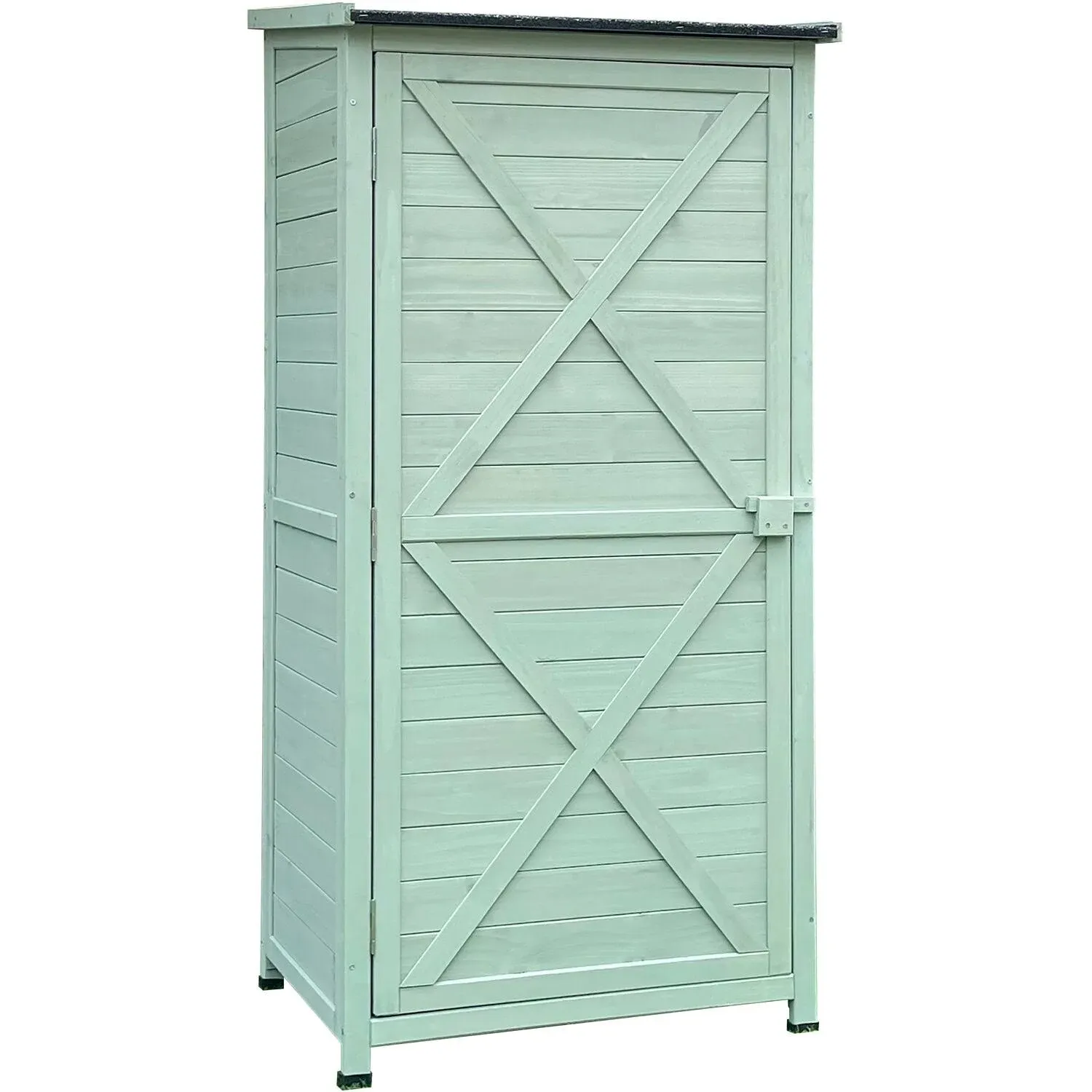 Hanover Outdoor Wooden Storage Shed with Shelves 1.7 ft. W x 2.25 ft. D x 4.7 ft. H Green