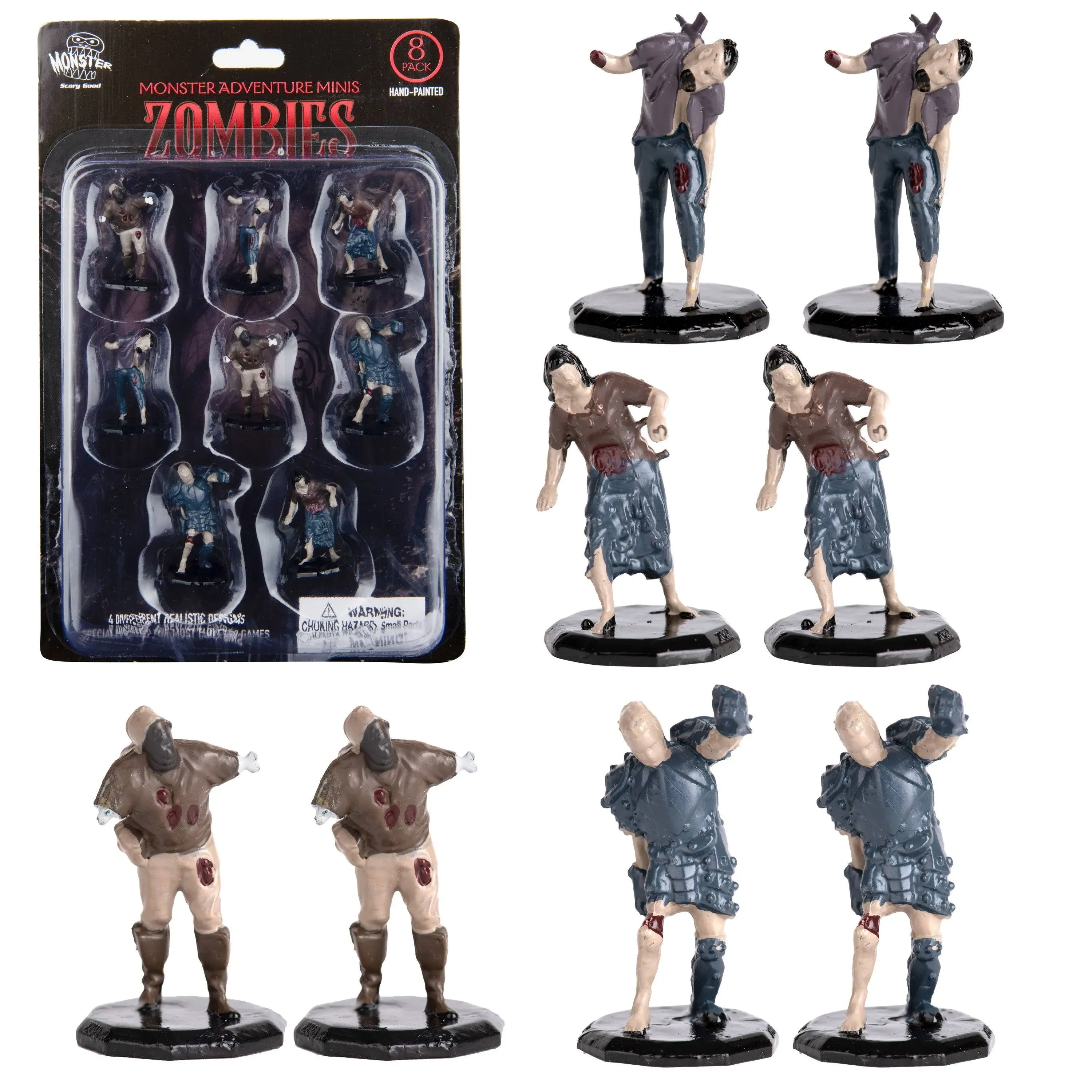 8 Painted Fantasy Zombie Mini Figures- All Unique Designs- 1" Hex-Sized Compatible with DND Dungeons and Dragons & Pathfinder and All RPG Tabletop Games