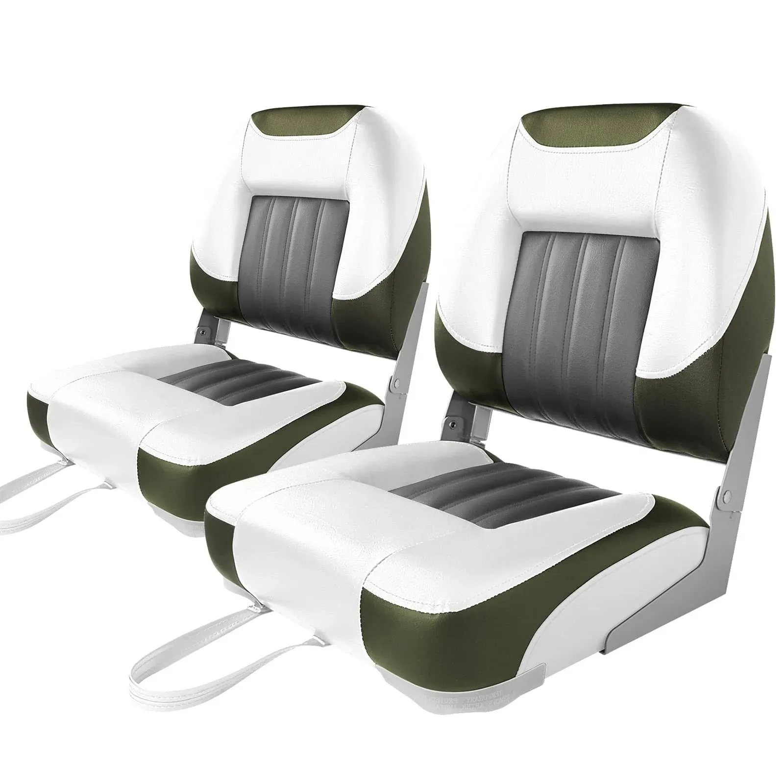 XGEAR Deluxe Low Back Boat Seat, Fold-Down Fishing Boat Seat (White/Green, 2 ...