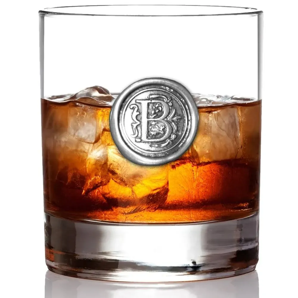 English Pewter Company 11oz Old Fashioned Whiskey Rocks Glass with Monogram ...