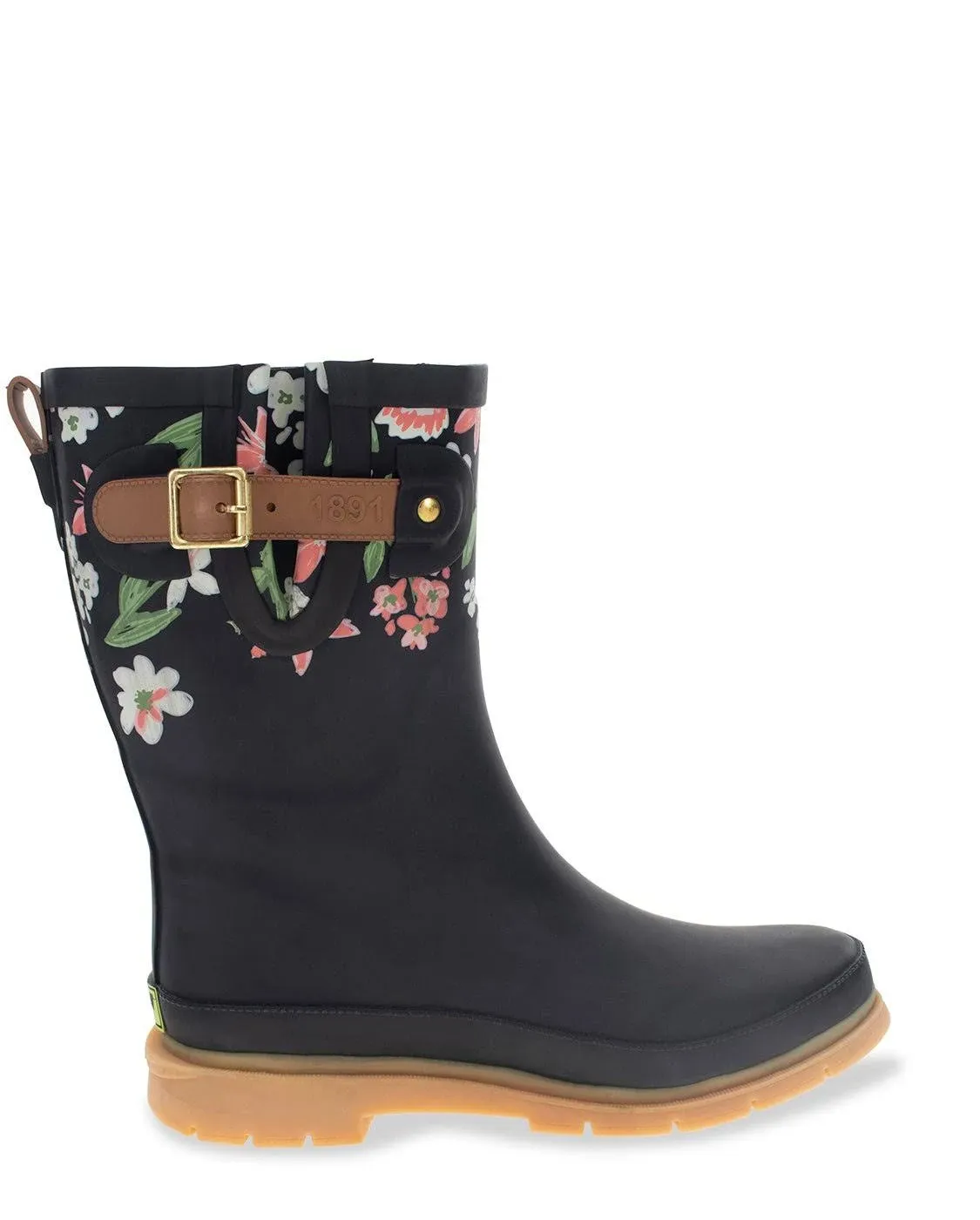 Western Chief Women's Brushed Petals Mid Rain Boot - Black - US 6