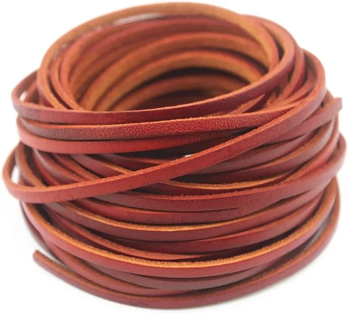 Glory Qin 10 Yards Genuine Cow Hide Flat Leather Srip,Genuine Leather Cord Real Leather Craft for Jewelry Making LeatherRush (Distressed Brown, 3x2 mm