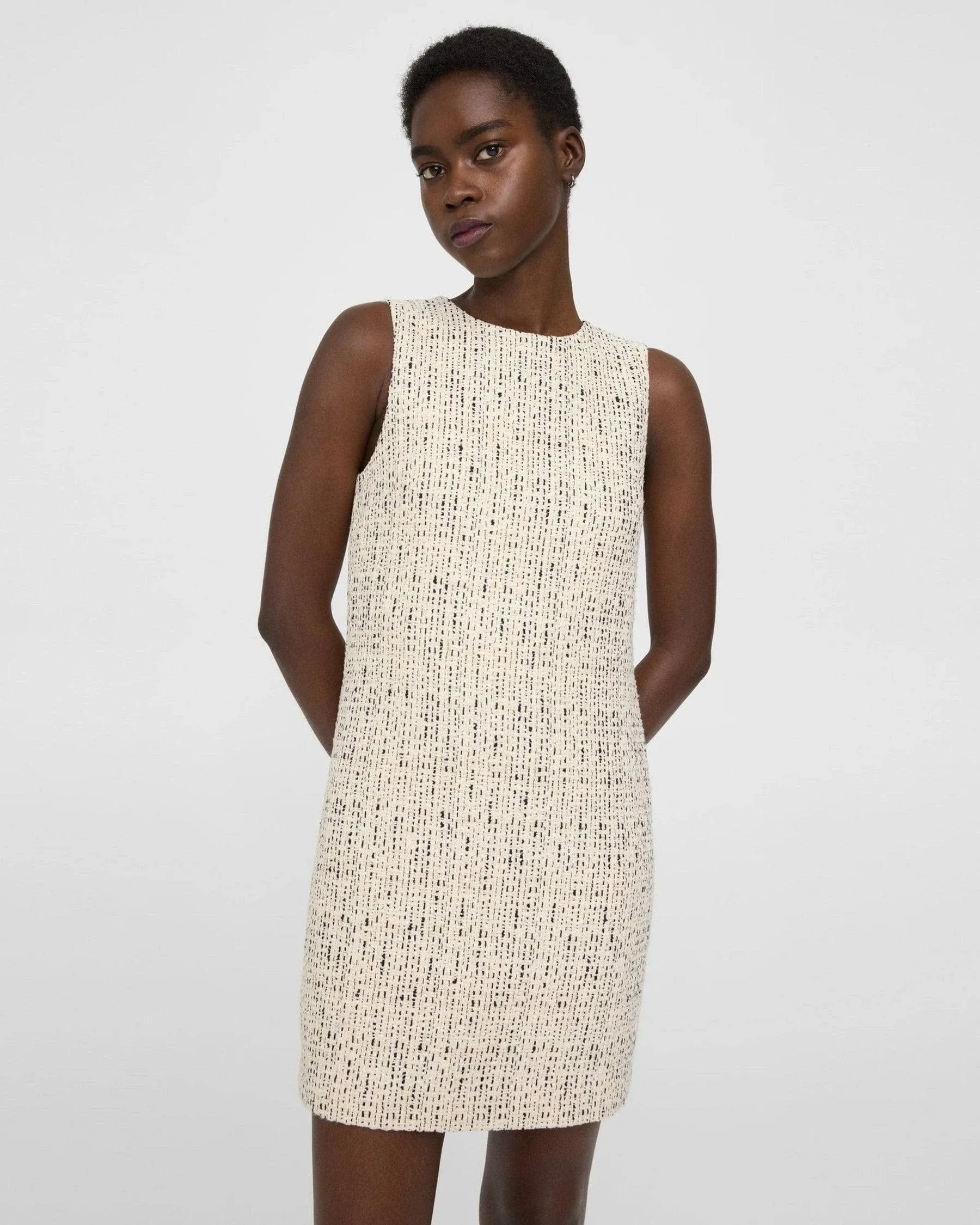 Theory Shift Dress in Cotton-Blend Tweed - Ivory Multi - 6