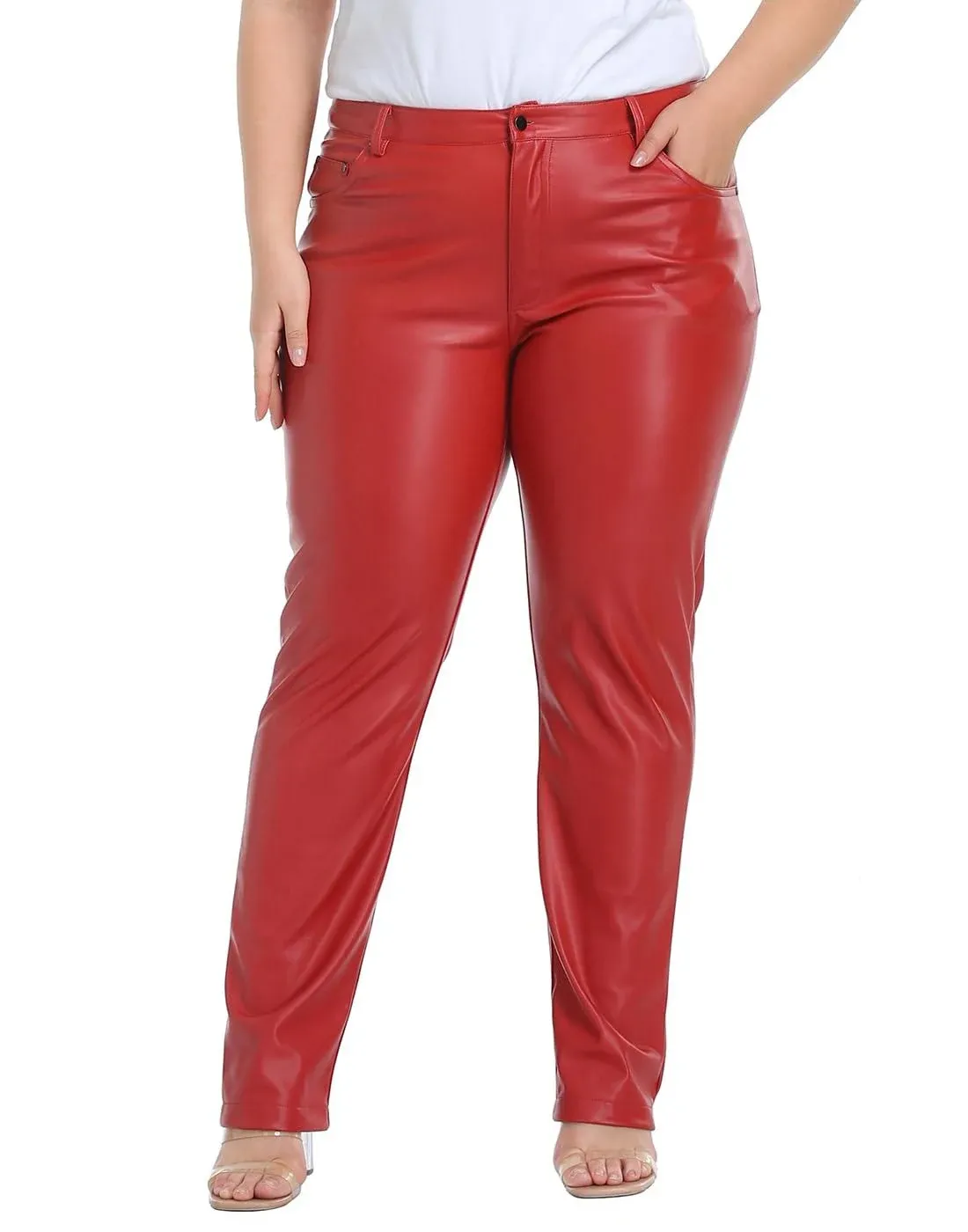 Plus Size Faux Leather Pants w/ Pockets