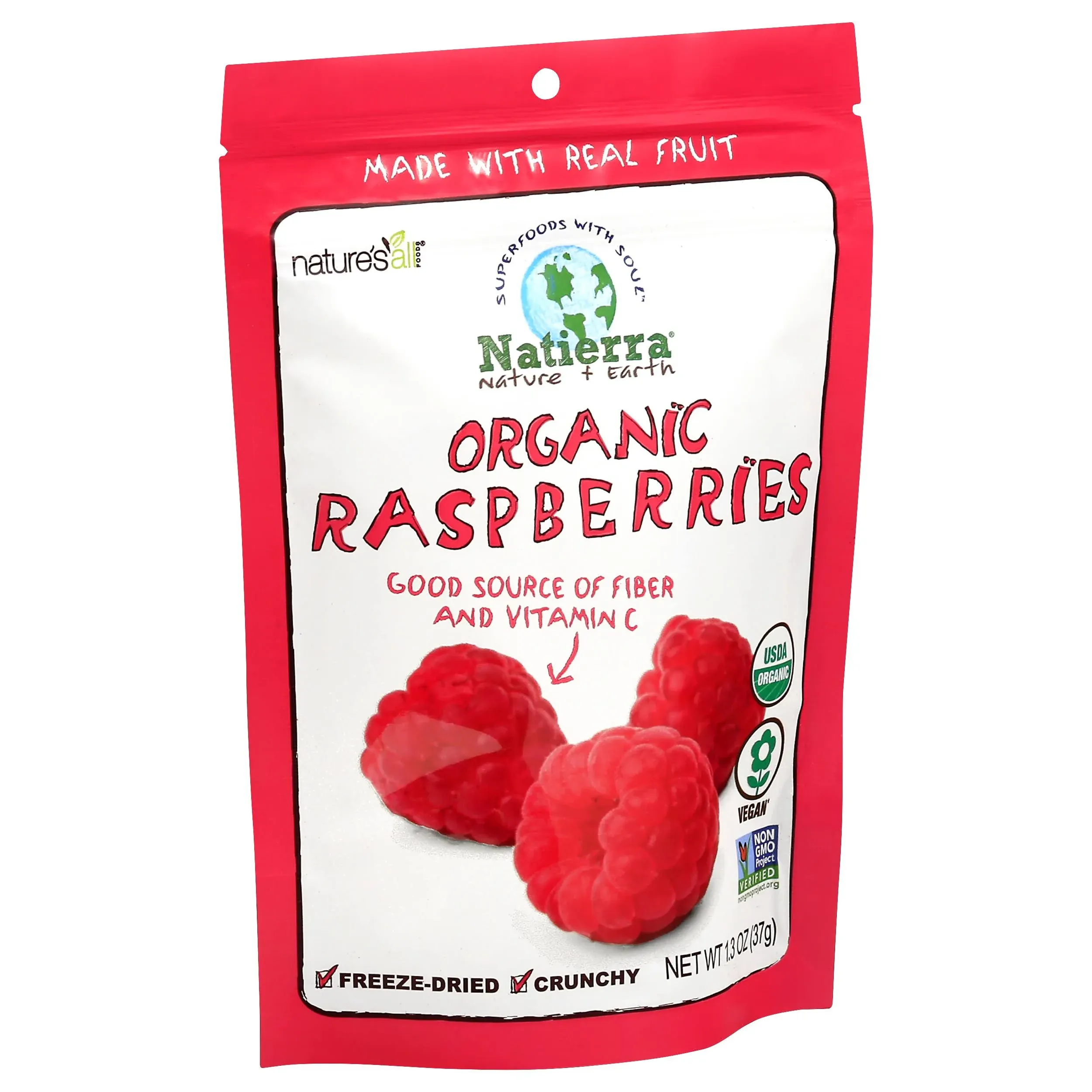 NATIERRA Nature&#039;s All Foods Organic Freeze-Dried Raspberries 1.3 Ounce