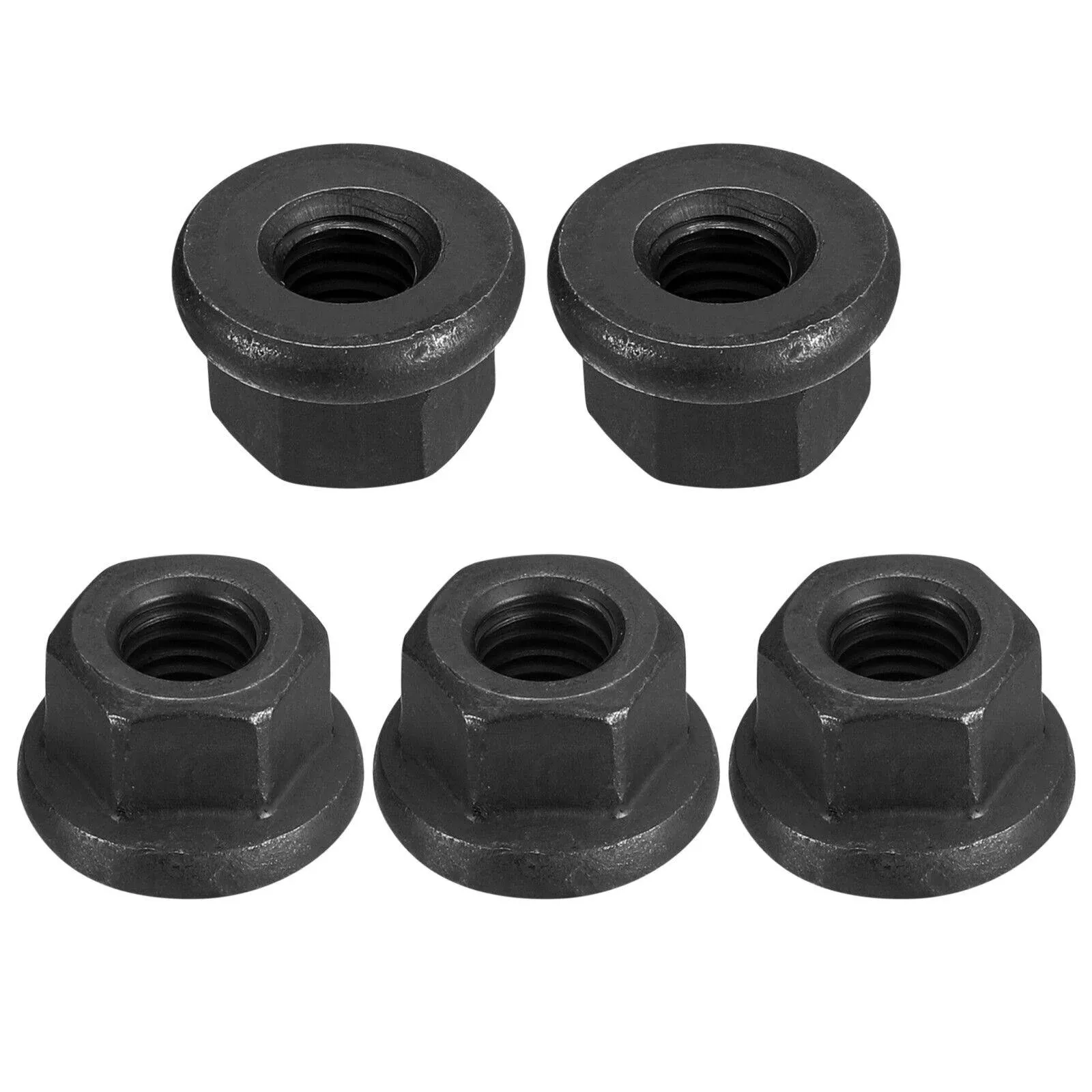 uxcell M8 Flange Hex Nuts, 5pcs Grade 10.9 Carbon Steel Black Oxide Finished Hex Flange Nuts for Machinery