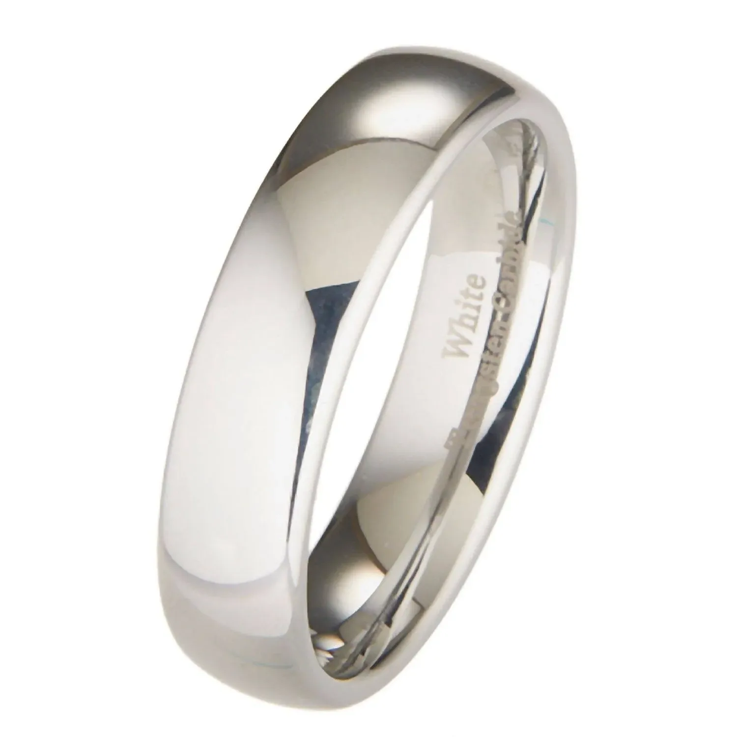 Mj Metals Jewelry 6mm White Tungsten Carbide Polished Classic Wedding Ring Size 8.5