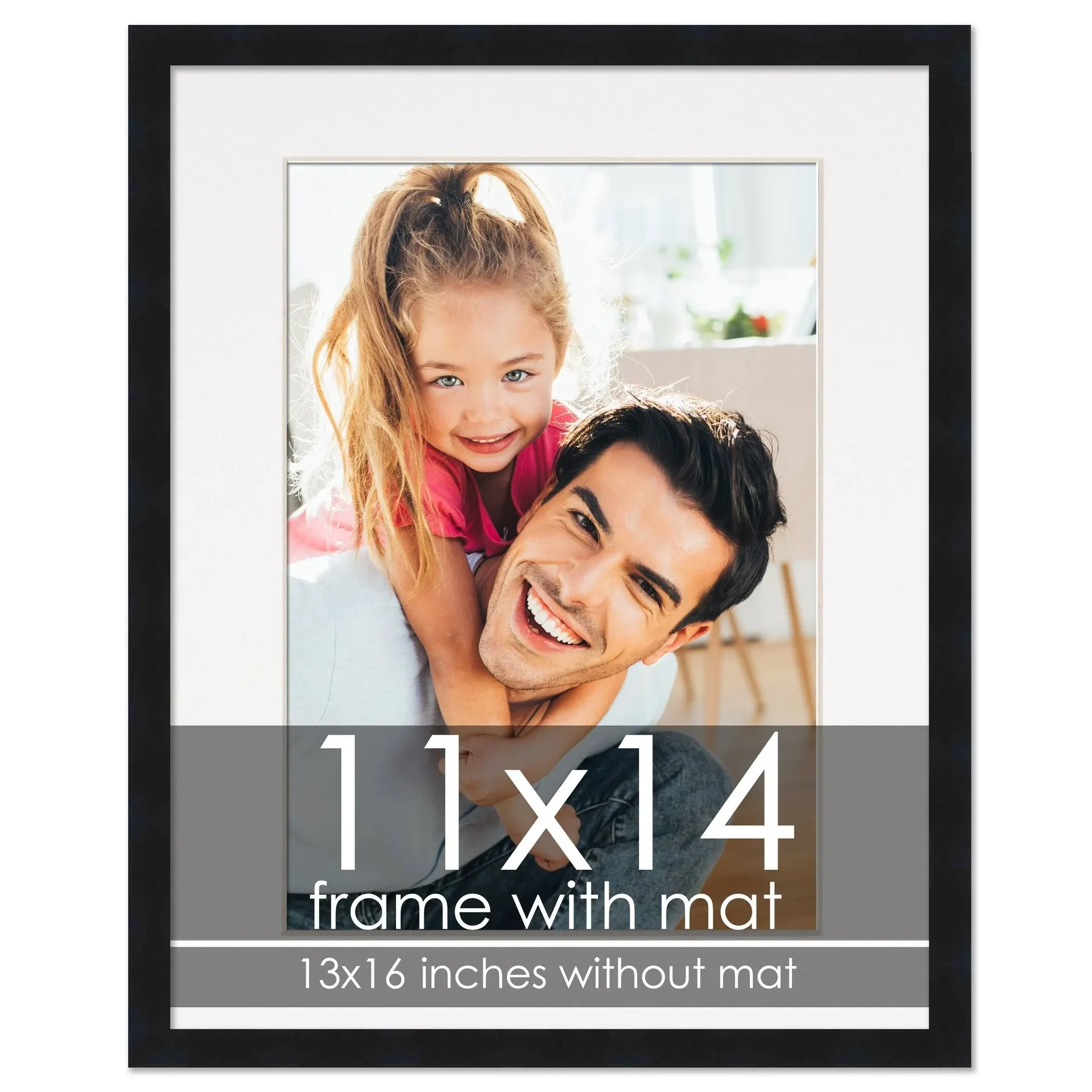 11x14 Frame with Mat - Black 13x16 Frame Wood Made to Display Print or Poster Measuring 11 x 14 Inches with White Photo Mat