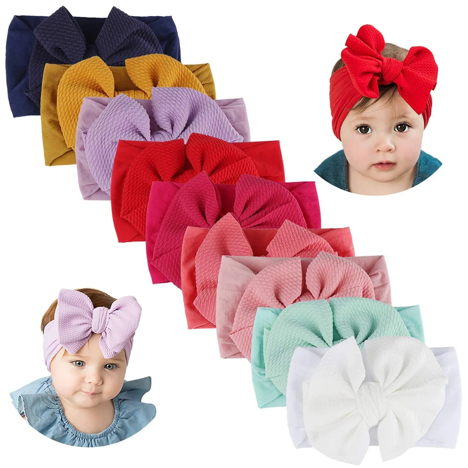 Makone Handmade Stretchy Nylon Headband with Bows Pom Pom Bun 5.5 inch Big Hair ...