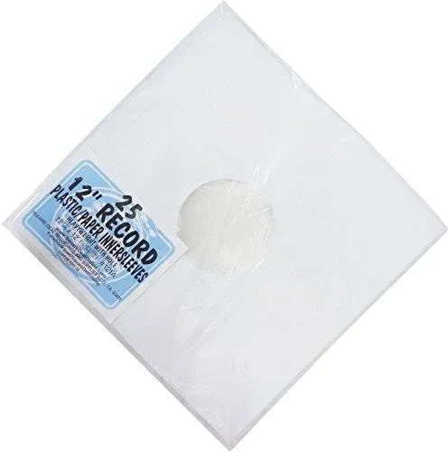 (25) 12" Record Paper & Plastic Inner Sleeves with Center Hole - #12IA