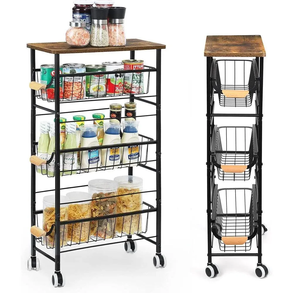 Tuenorts Slim 4 Tier Kitchen Rolling Utility Cart