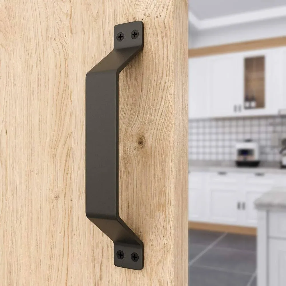 WINSOON Simple Sliding Barn Door Handle, Comfortable Handy Touch Gate Handle Pull Set, Premium Black Carbon Stainless Steel Body, Snugly Fits 7-3/4" Hole Spaces Wood Doors, Replace Old Pull Handles