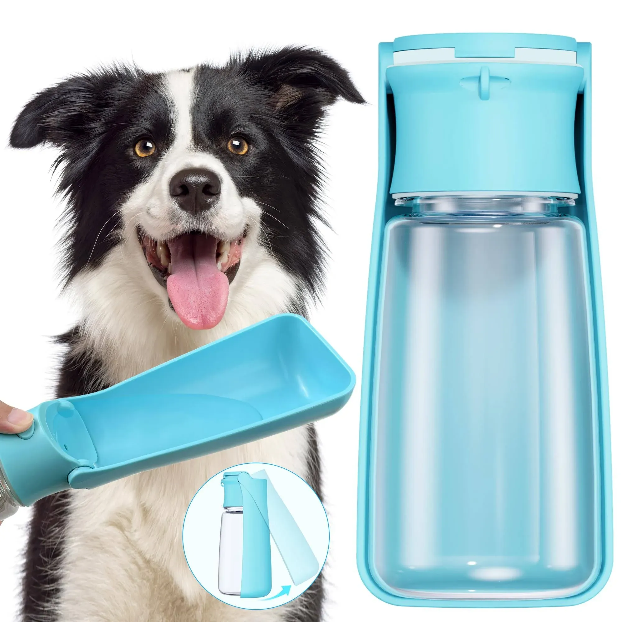 Portable Dog Water Bottle Dispenser [Leak Proof & Foldable] Dog Travel Water Bottle Bowl Accessories for Puppy Small Medium Large Dogs Pet Water Bottles for Dogs Walking Outdoor Hiking 19OZ