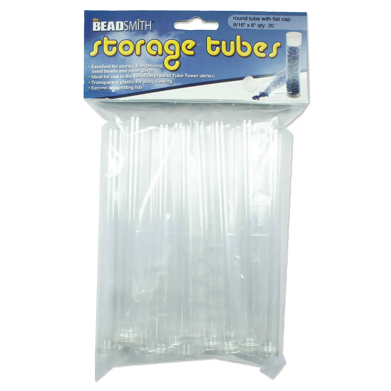 The Beadsmith Clear Plastic Tubes - 6-Inch-Long Round Tubes, 9/16 Inches in diameter - Flat Caps - Use for Beads, Bath Salts, Wedding & Party Favors, Home or Office Storage - Bag of 20