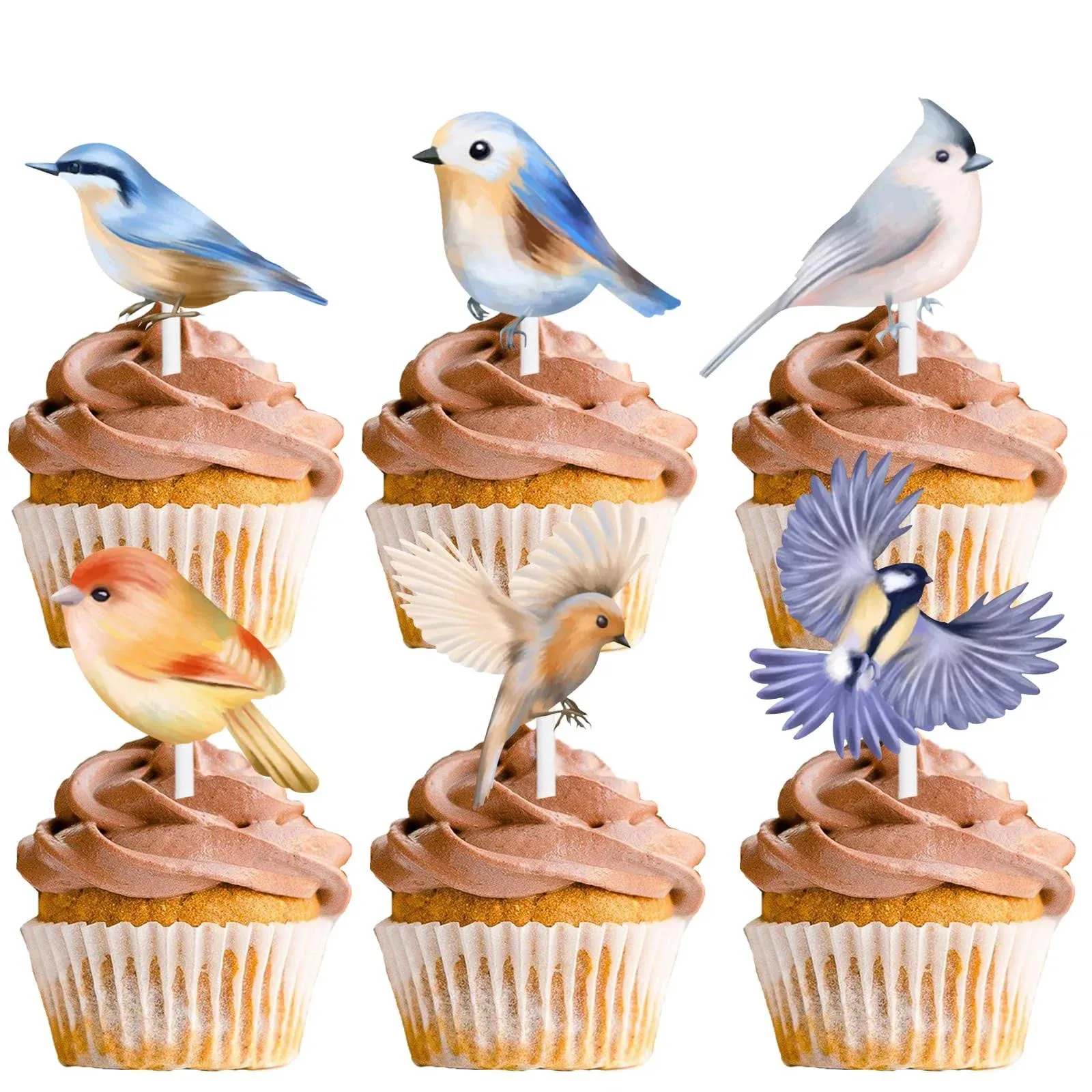 18pcs Glitter Dessert Cupcake Topper Flying Bird Nature Theme Decor Supplies Baby ...