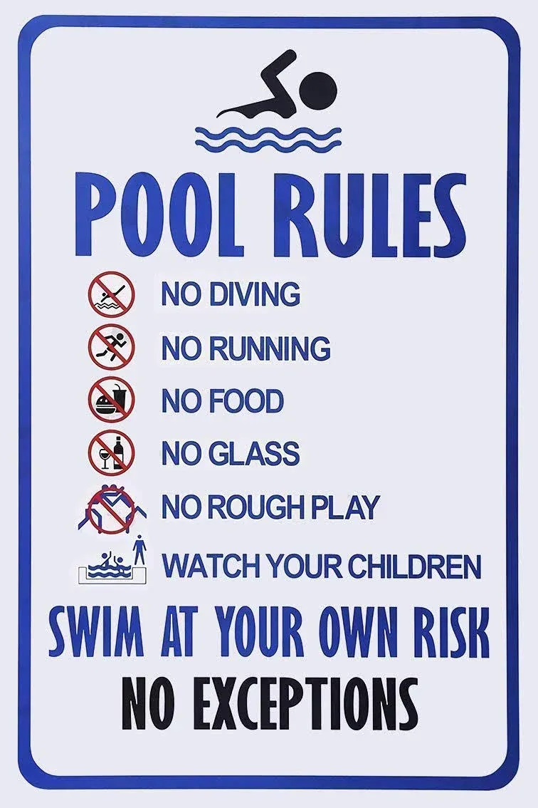 Wall Decor Personalized Swimming Pool Rules with Their own Risk Swimming Warning Metal Sign, Swimming Pool, Water Park Safety tin Sign 12x8 Vintage Signs Metal Plates Funny Art