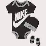 Nike Baby Bodysuit, Hat and Booties 3 Piece Set (Black(LN0073-023)/White, 0-6 Months) 