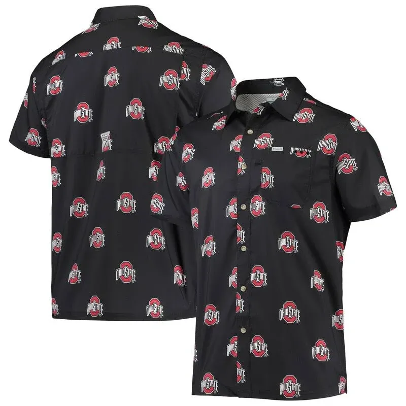 Columbia Men's Black Ohio State Buckeyes Super Slack Tide Omni-Shade Button-Up Shirt