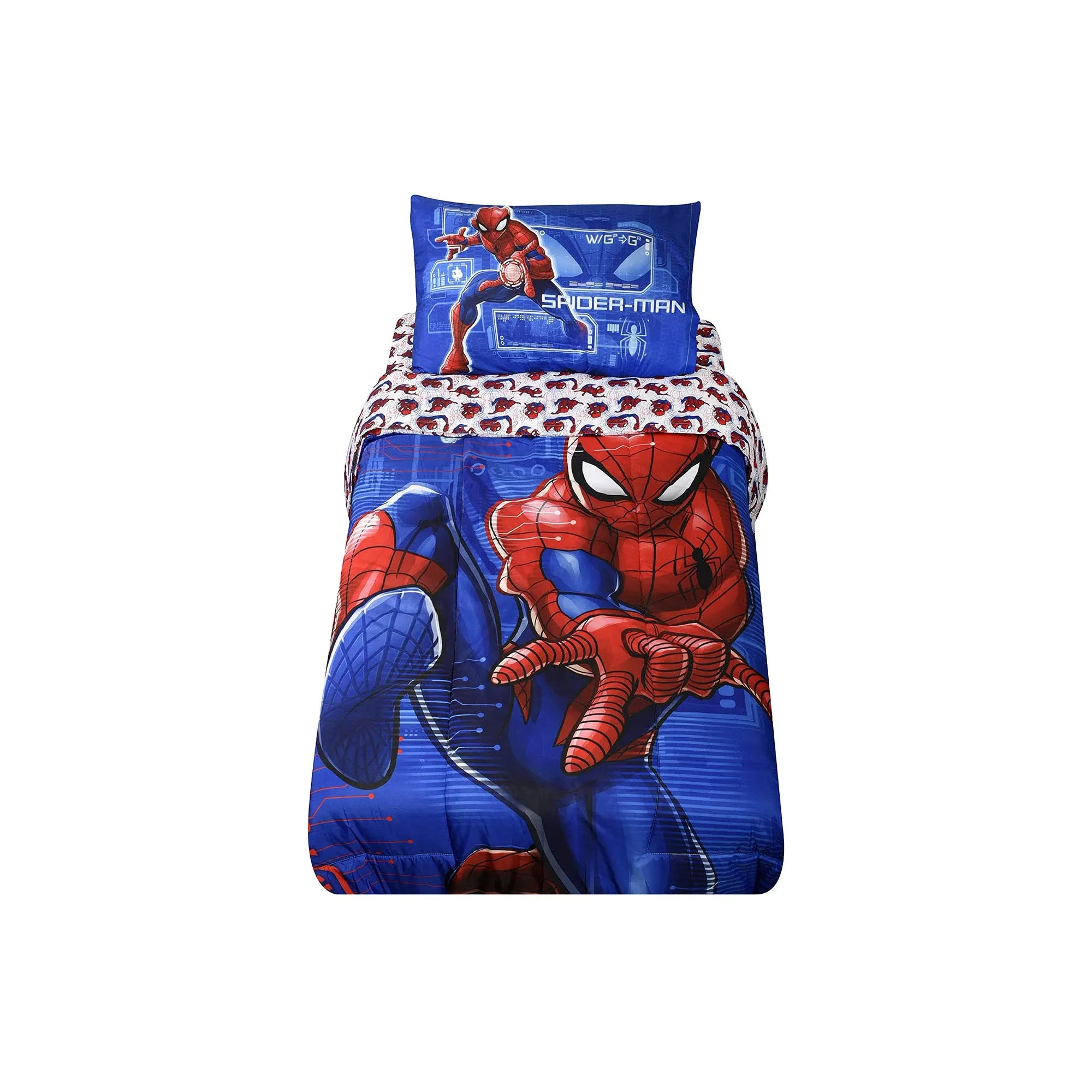 Spiderman Kids Bedding Sheet Set with Reversible Comforter Twin Bed in Bag 4 Pcs Set for Kids