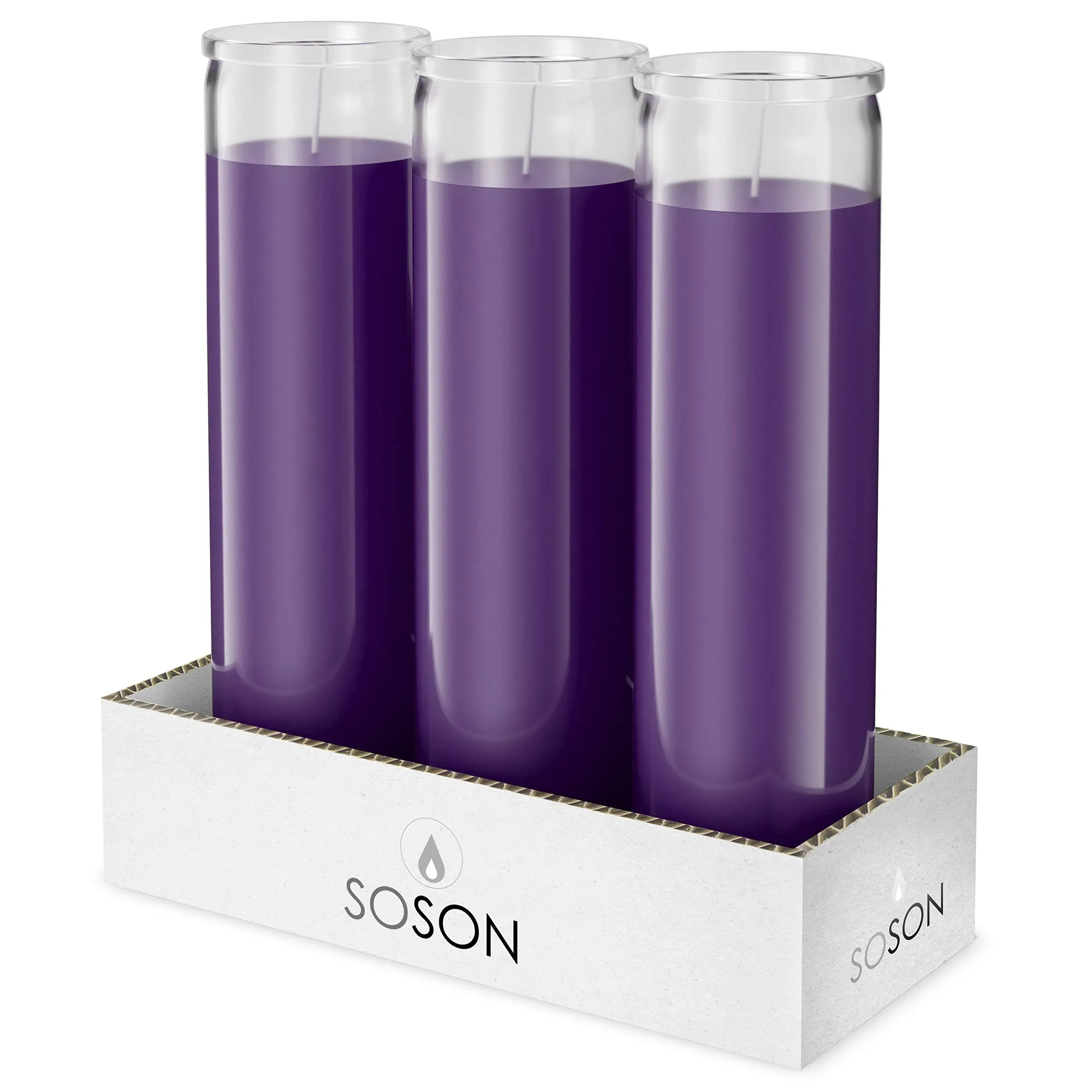 Simply Soson 2x8 inch Purple Devotional Candles in Glass Jar - 3 Pack - 90 Hours Prayer Candle - Tall Pillar Candles for Religious, Memorials, Party