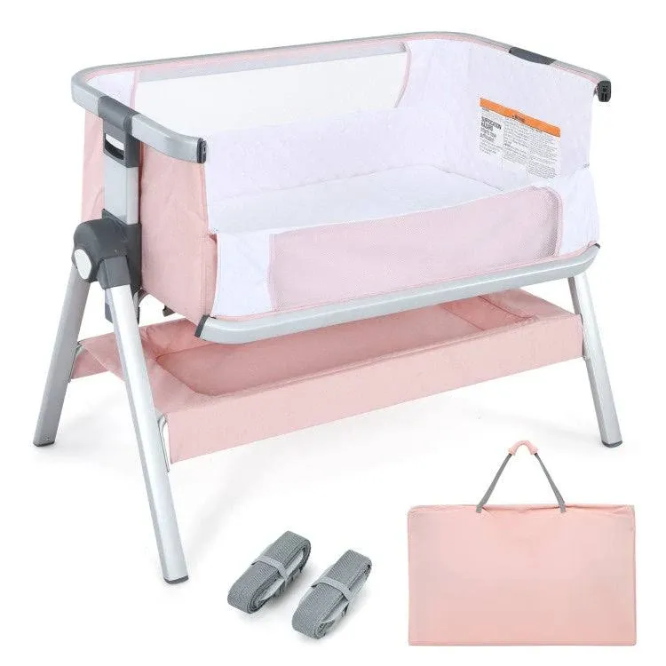 Costway Baby Bassinet Bedside Sleeper with Storage Basket and Wheel