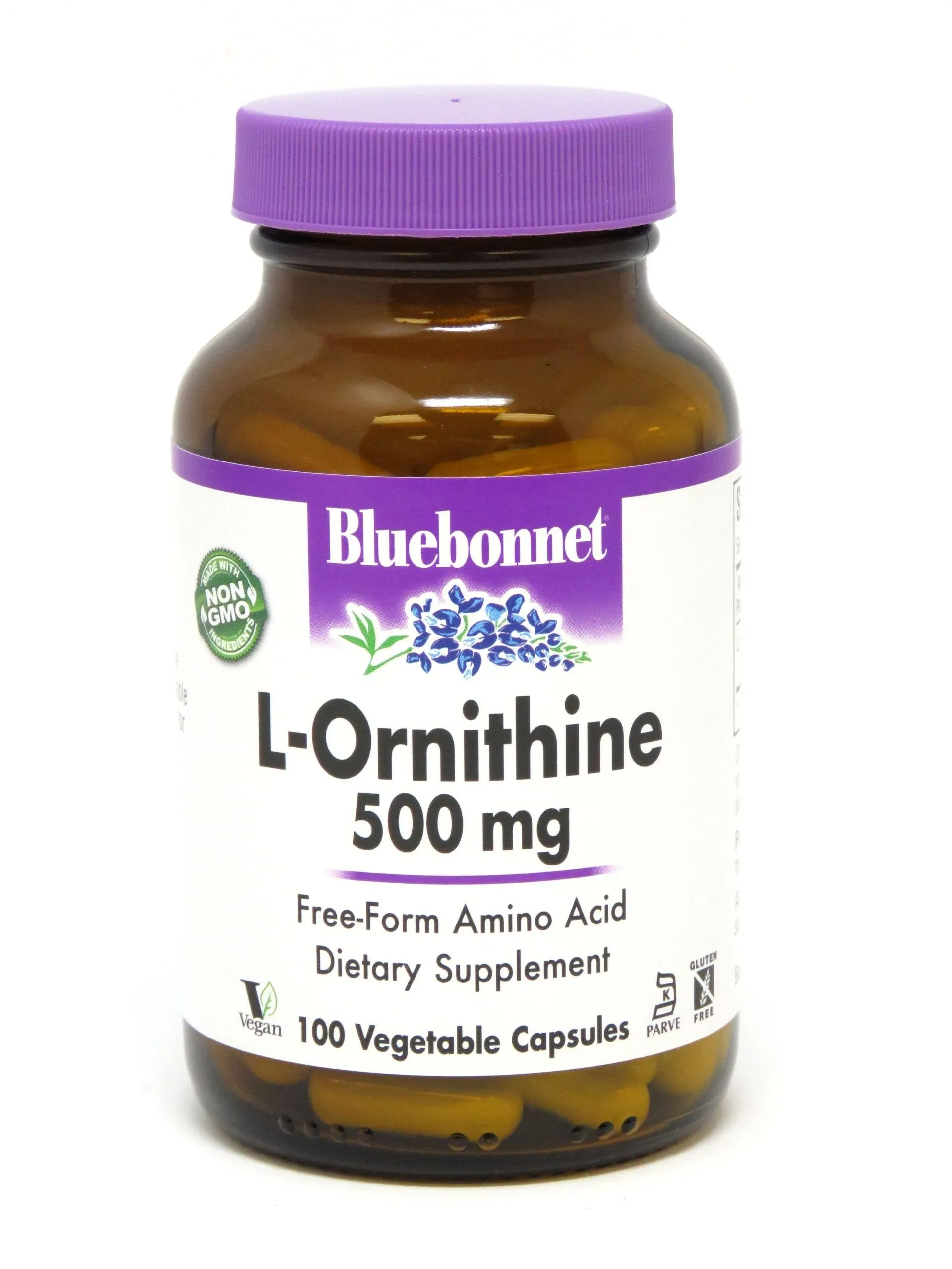 Bluebonnet Nutrition L-Ornithine 500mg, Free-Form Amino Acid, for Healthy Protein Metabolism*, Soy-Free, Gluten-Free, Non-GMO, Kosher Certified, Vegan, 100 Vegetable Capsules, 100 Servings