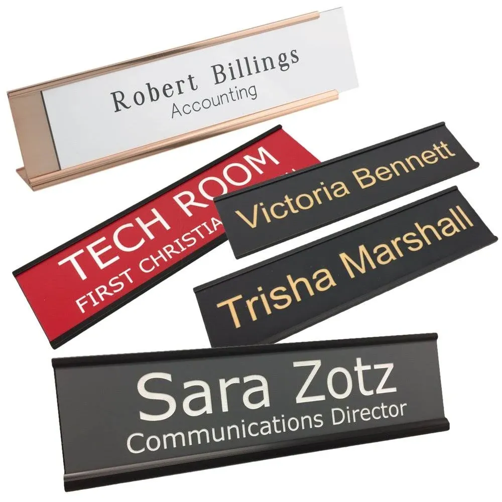 2" x 8" Custom Engraved Name Plate Made In USA with Optional Aluminum Holder