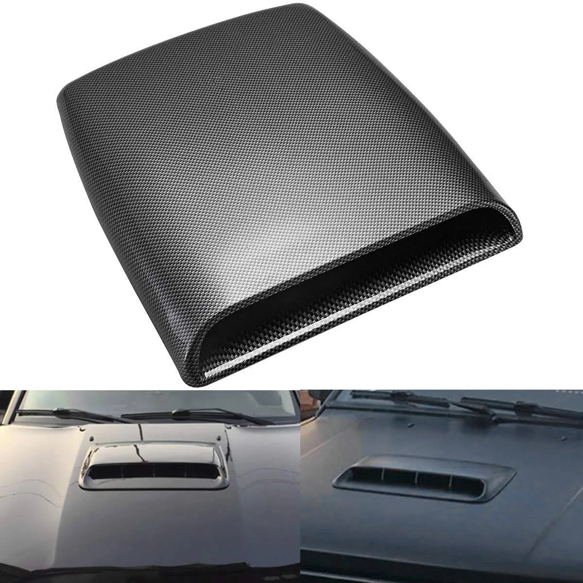 Universal Car Decorative Air Flow Intake Hood Scoop Vent Turbo Bonnet Cover Carbon Friber