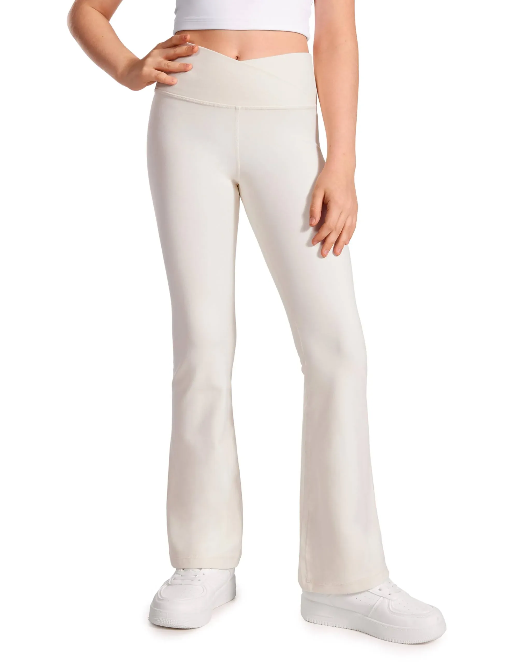 CRZ Yoga Girl's Active Sports Yoga Lounge Butterluxe Flare Leggings White Apricot / M