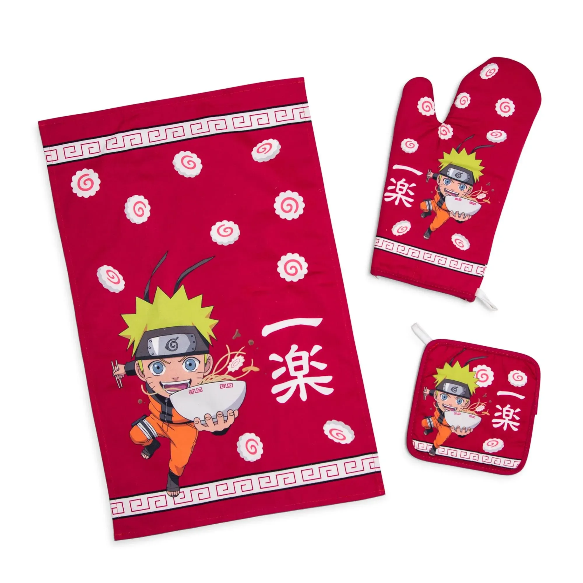 Naruto Chibi Ramen 3-Piece Kitchen Set | Oven Mitt, Dish Towel, Pot