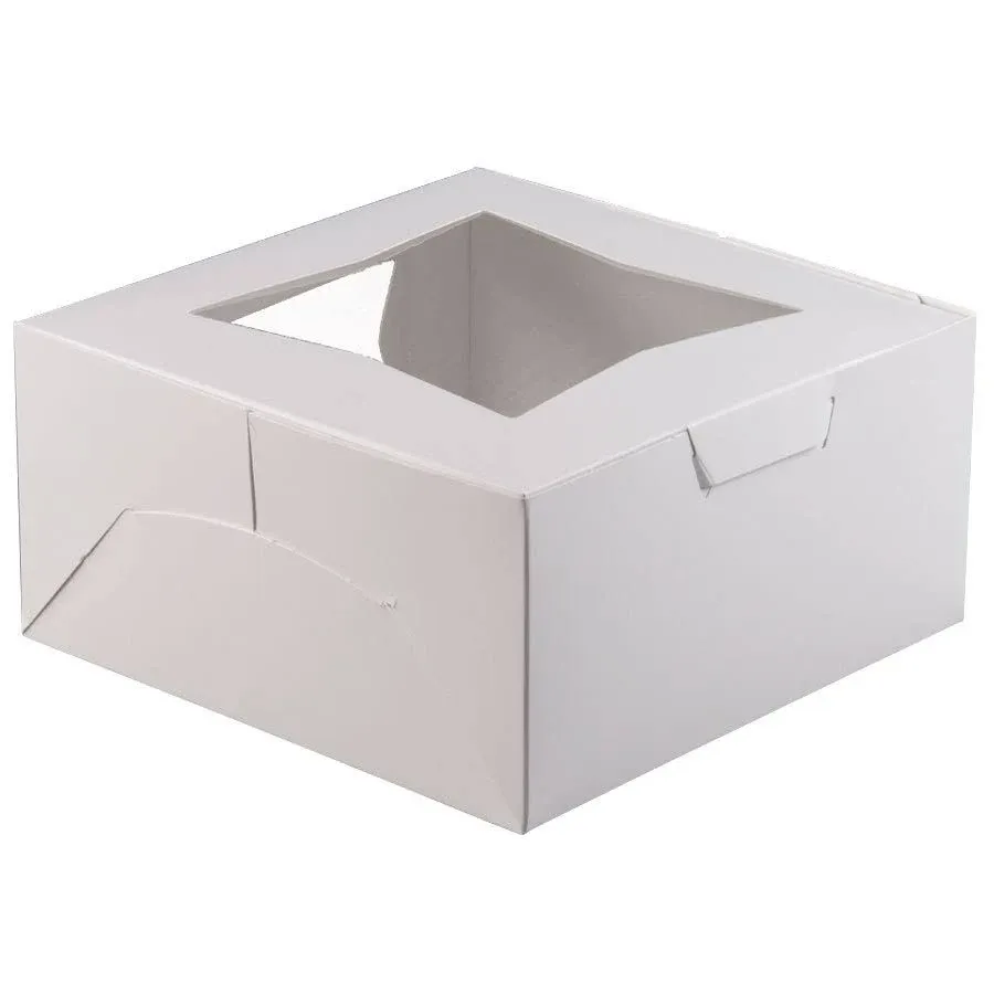 Global Sugar Art Cake Boxes with Window, White, 10" x 10" x 5" - 150 count