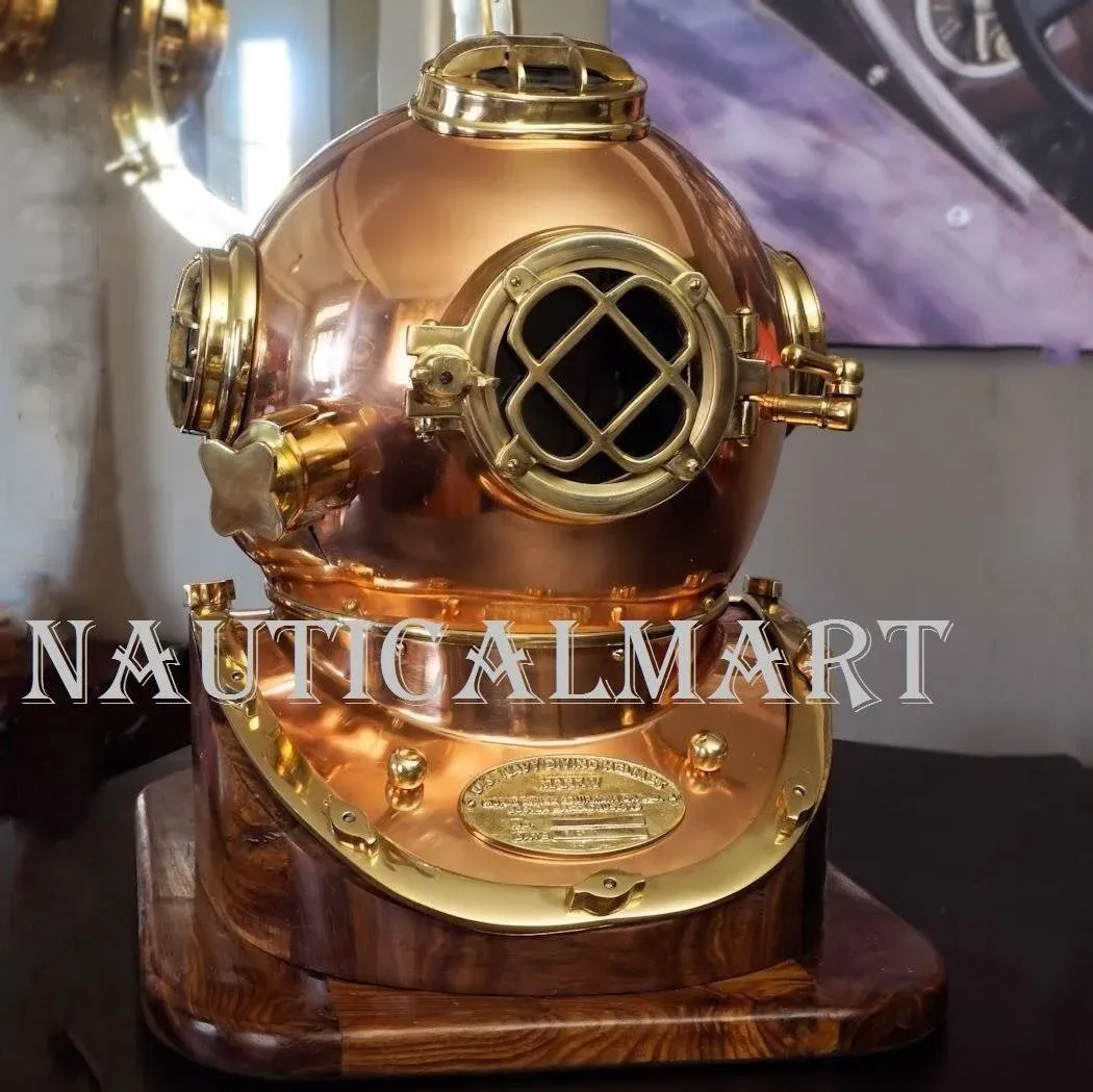 Antique Diving Divers Helmet Us Navy Mark V Helmet Solid Copper Brass with BASE