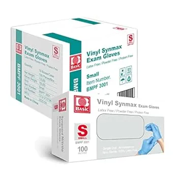 Basic Medical Synmax Vinyl Exam Gloves - Latex-Free & Powder-Free - Small, BMPF-3001(Small (Pack of 1000))